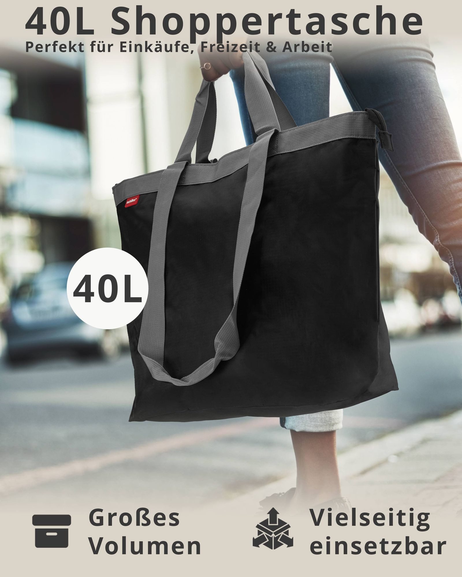 achilles Freizeittasche Shoppertasche Einkaufstasche zum Schultern Freizeittasche Schwarz (1) – Bild 3 von 5
