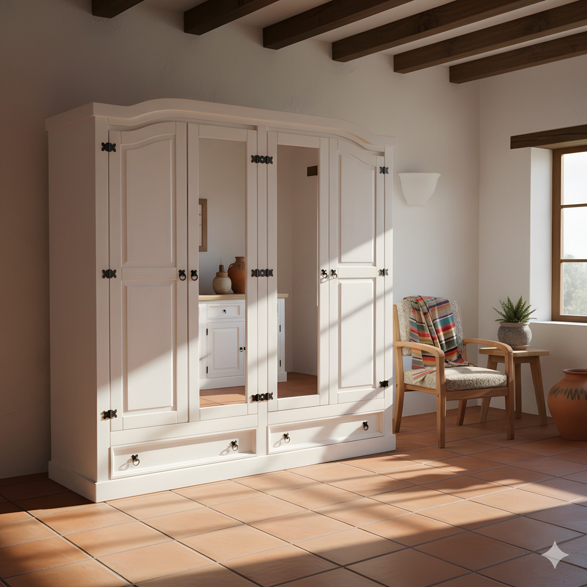 ebuy24 Kleiderschrank New Mexico Kleiderschrank 4-türig mit 2 Spiegeltür