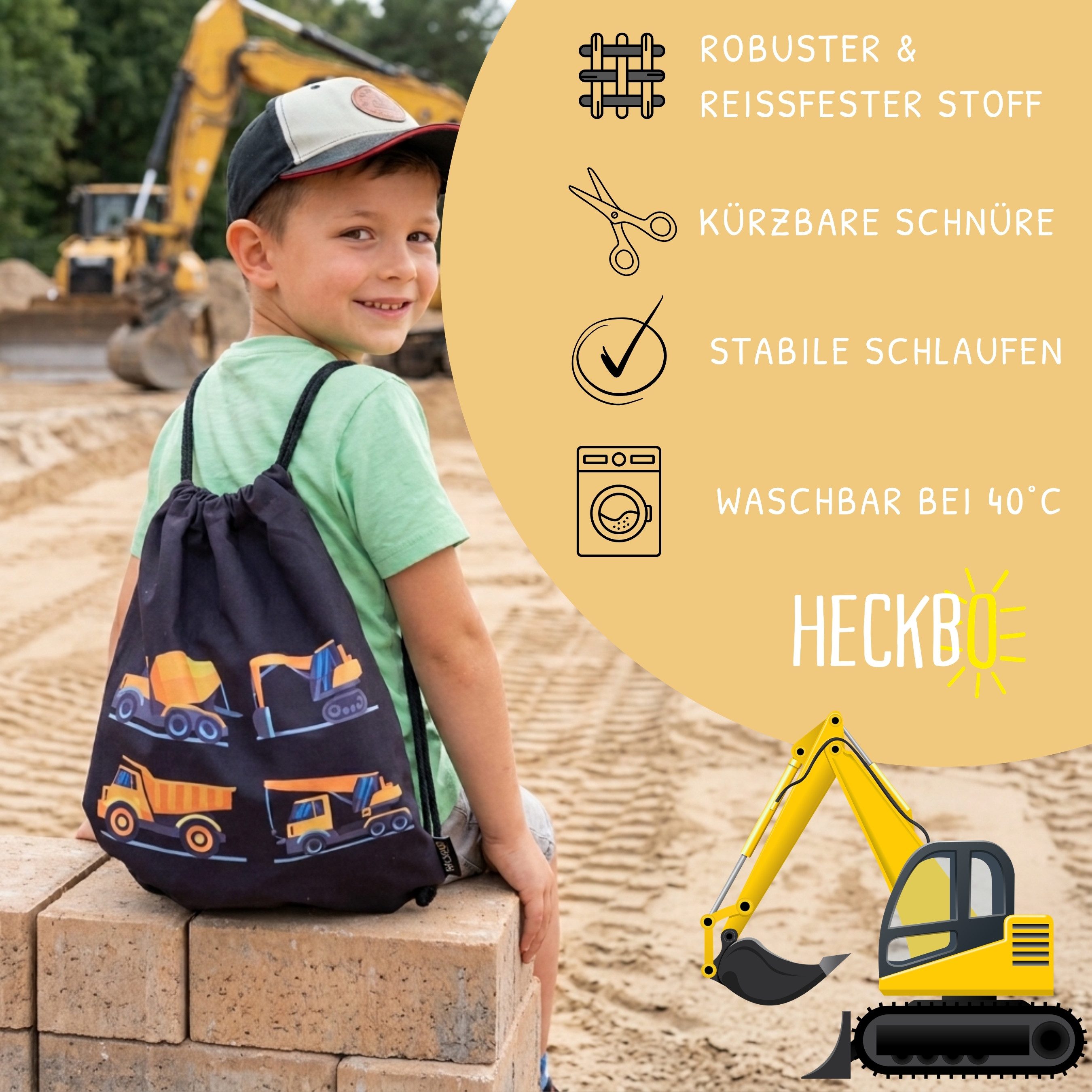 HECKBO Turnbeutel Kinder Turnbeutel 80% Baumwolle verschiedene Motive – Bild 3 von 5