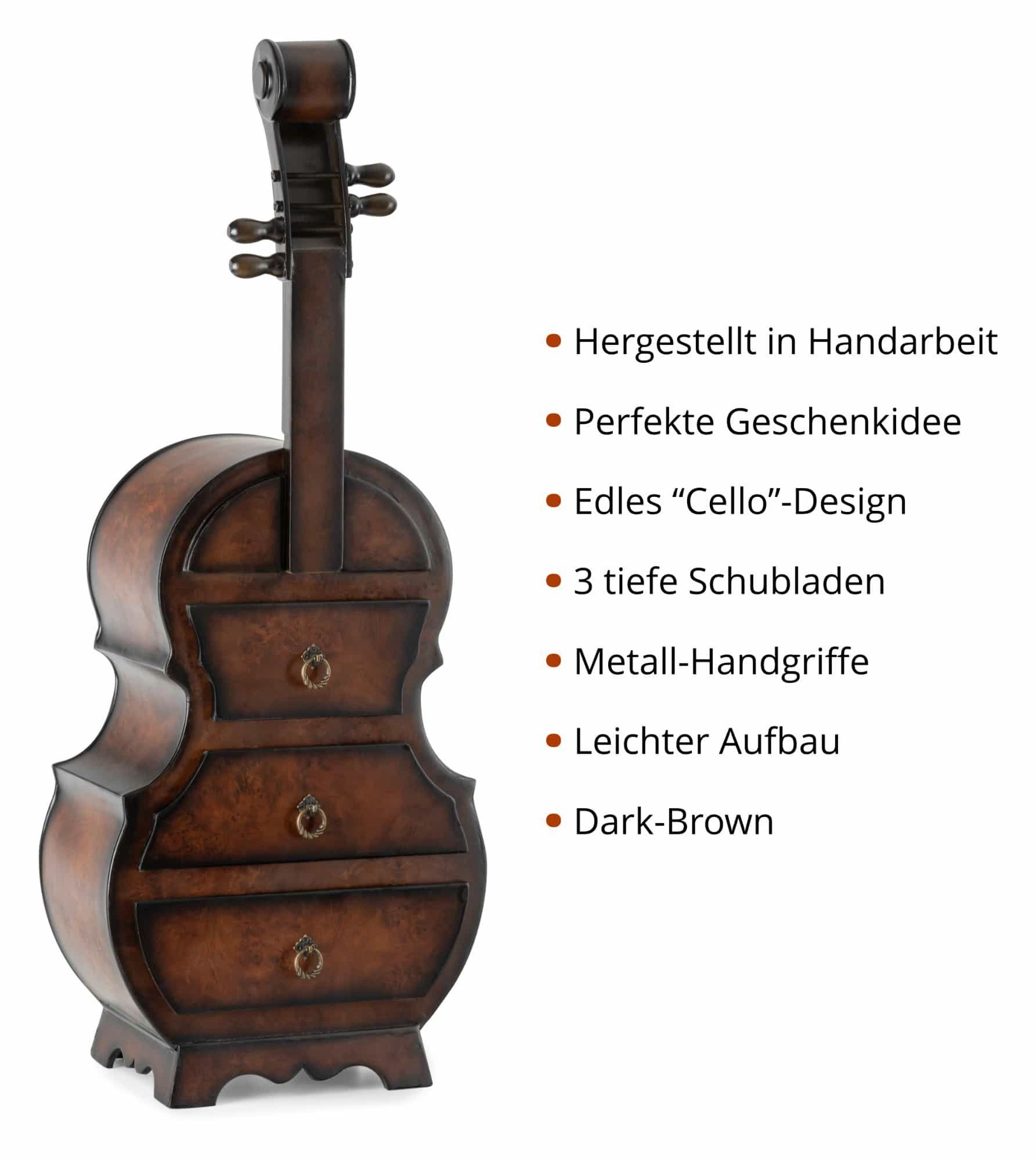 Stagecaptain Kommode SK-1013 Stradivino Schrankkommode (Rustikale Nachtkommode), Schubladenkommode mit 3 Schubkästen im Cello Design