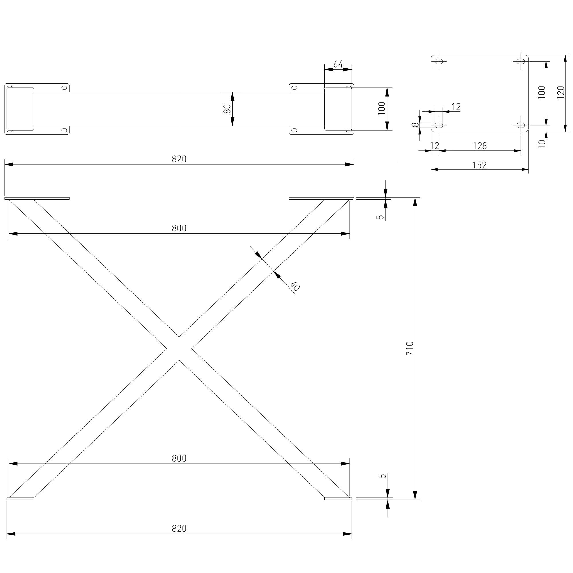 SO-TECH® Tischgestell X-FORM mm 820 Stahl 40 80 mm Höhe (1-St), Stahl-Profil matt Tiefe x 710 schwarz mm
