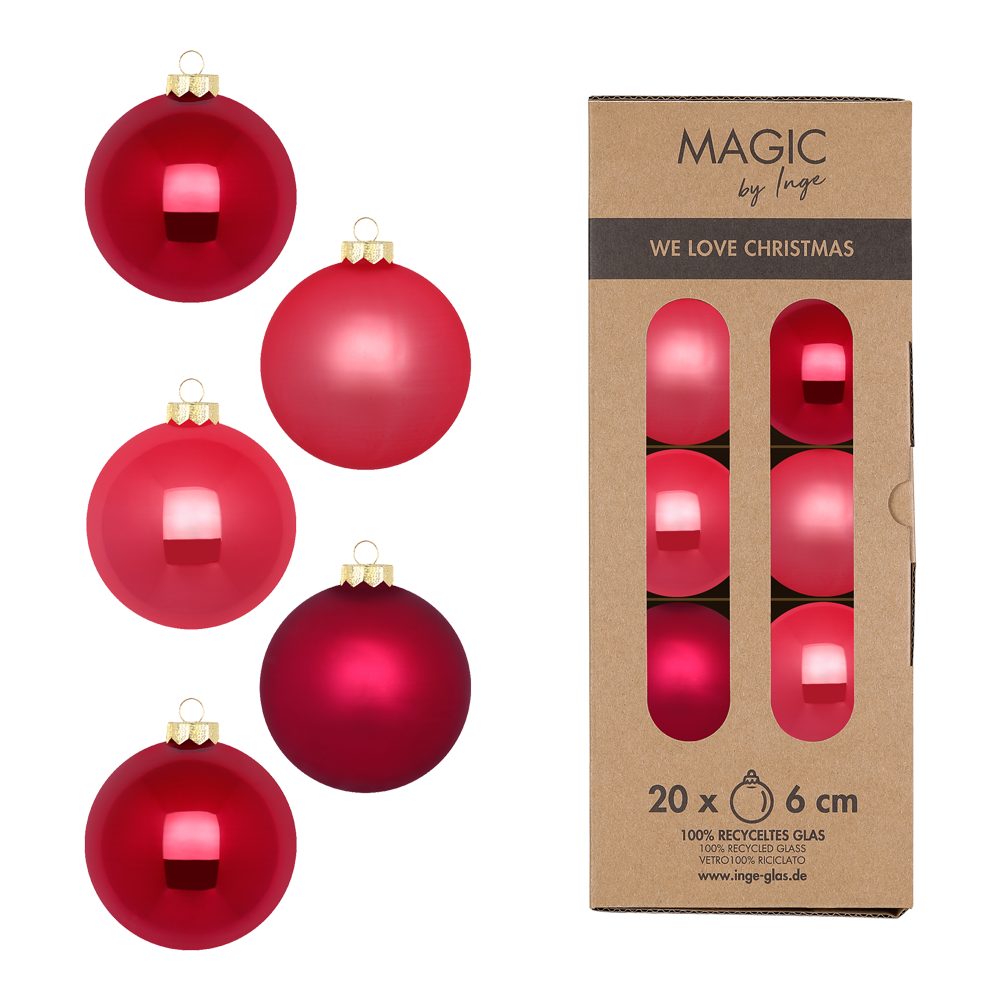 MAGIC by Inge Weihnachtsbaumkugel Glas Christbaumkugeln Set Ø4cm, Ø6cm oder 8cm, Pink Mix (20 St), Kugeln aus Glas