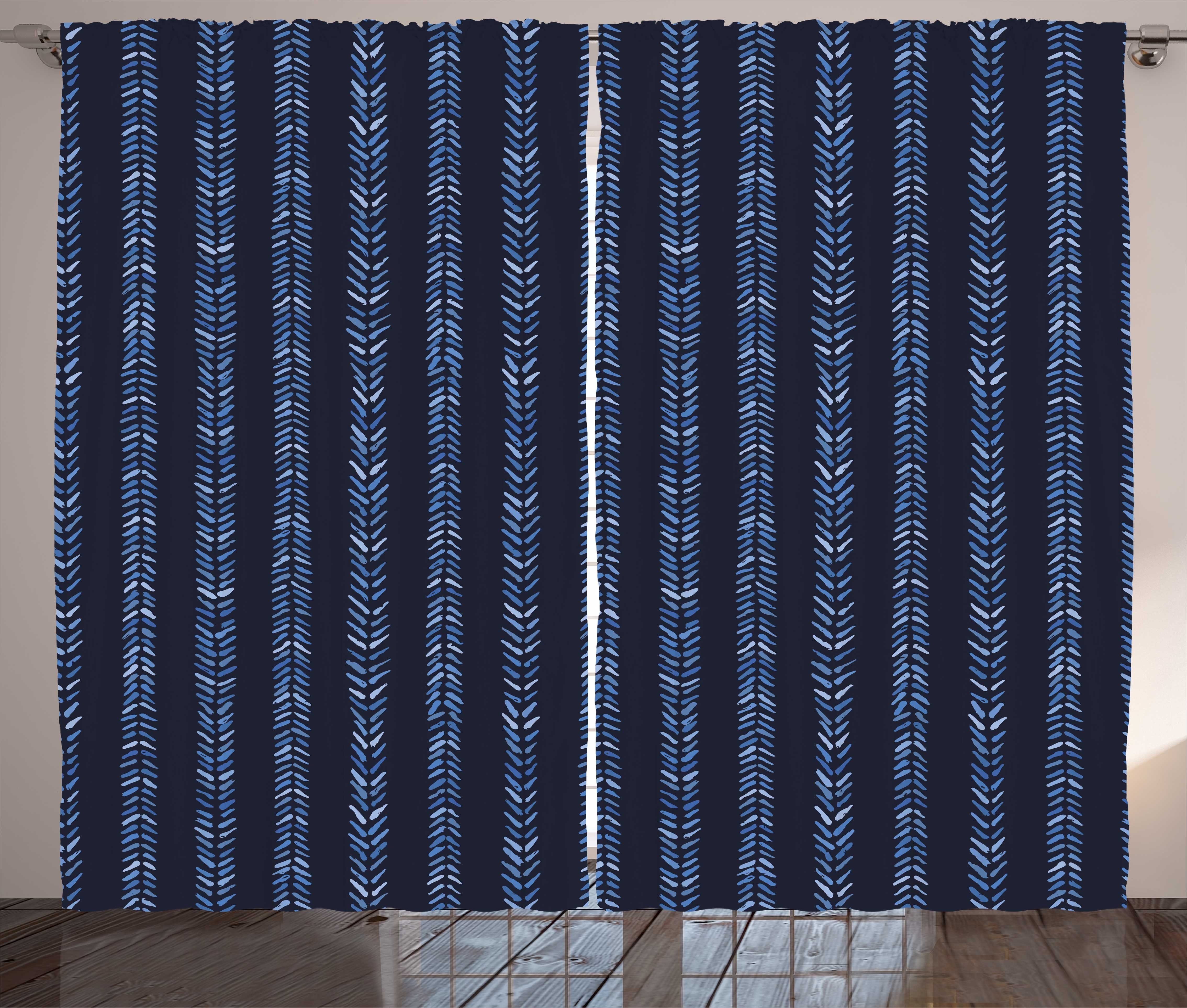 Gardine Schlafzimmer Kräuselband Vorhang mit Schlaufen und Haken, Abakuhaus, Fischgräte Blau Schwarz-Weiß-Kunst | Fertiggardinen