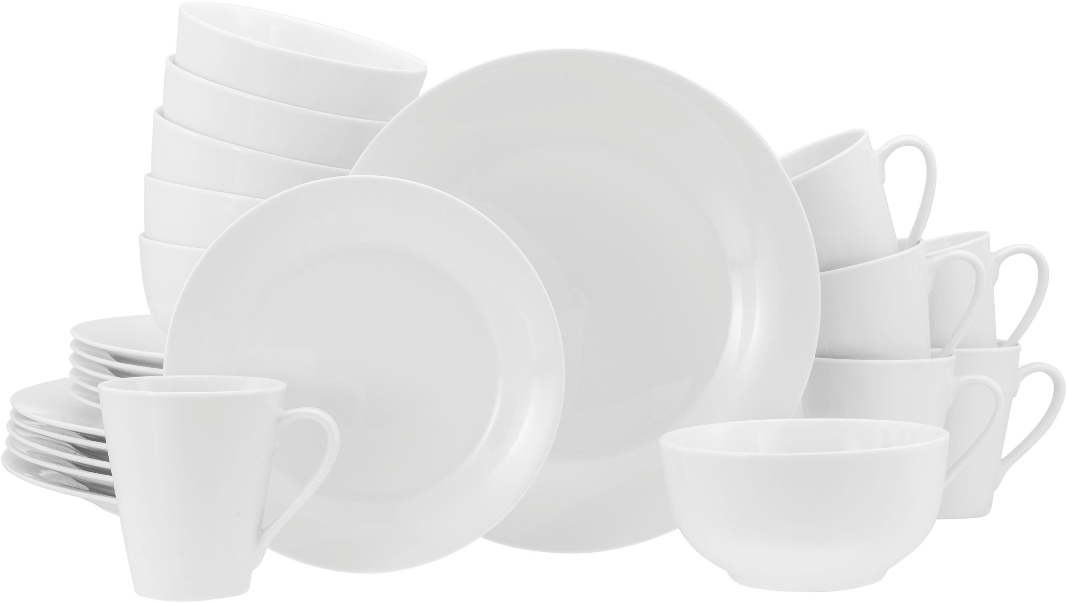 CreaTable Kombiservice BASE Weiß, Service 24-tlg. (24-tlg), 6 Personen, Porzellan, Klassisch, Zeitlos, Der Alleskönner