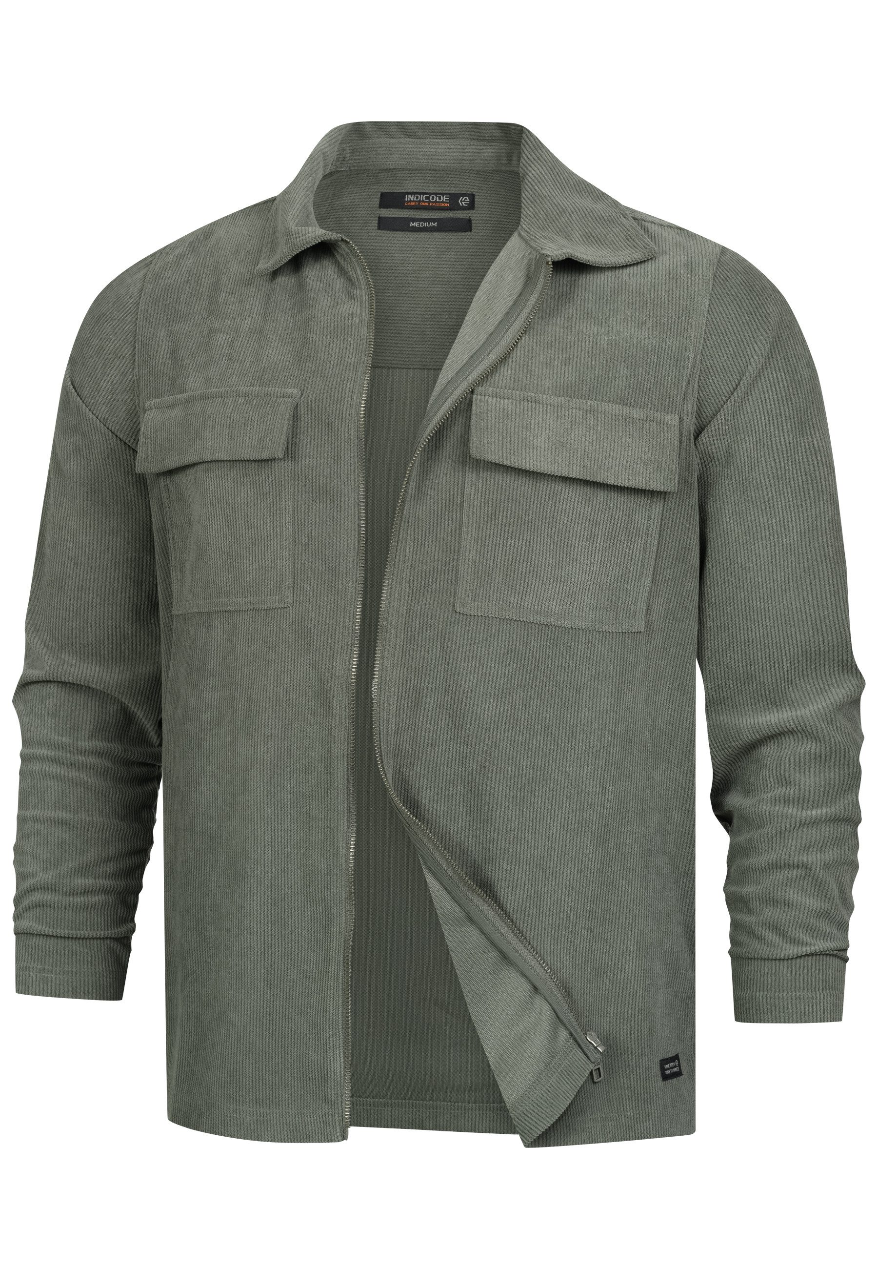 Indicode Langarmhemd Herren INNemoto Zip Herrenhemd Langarm Leichtes Zip-Hemd mit Brusttaschen