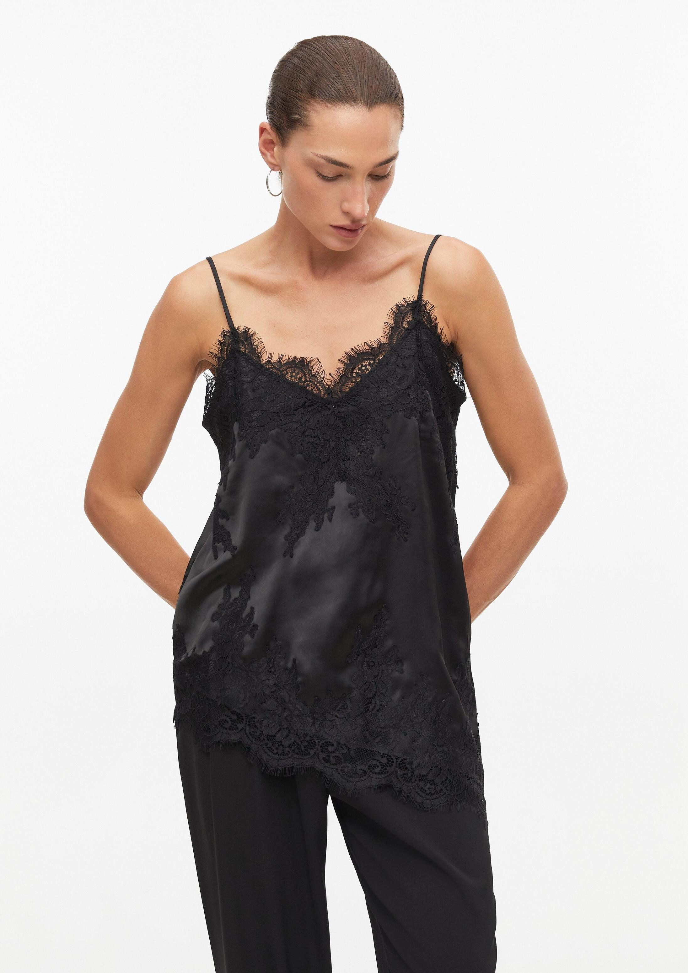 s.Oliver Blusentop Bluse Asymmetrisches Satintop mit Spitze