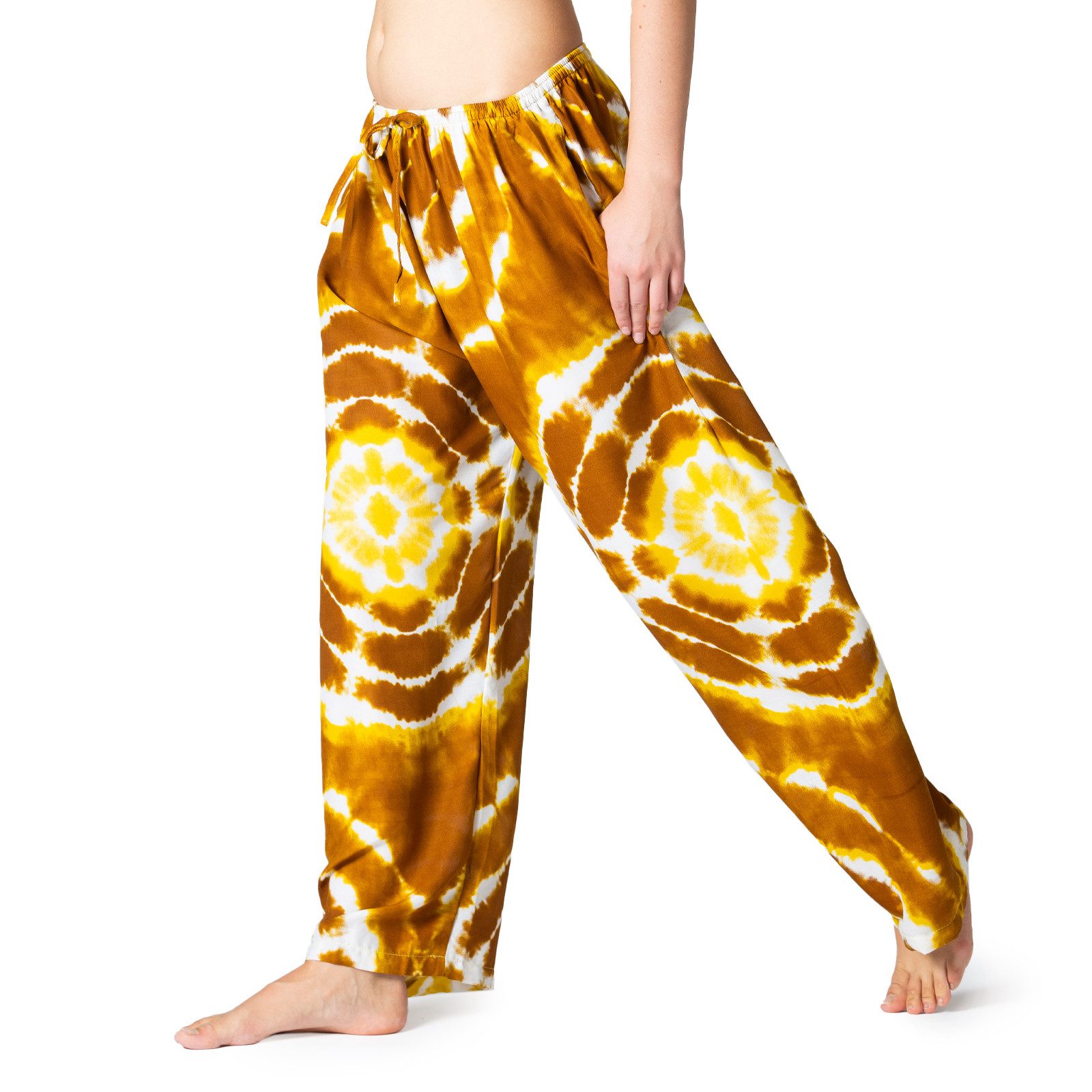 PANASIAM Loungehose Tie-Dye Relaxhose aus 100% Viskose Boho Haremshose für Urlaub Freizeit Unisex Muckhose Wellnesshose Spa Hose für Yoga Sommerhose Schlupfhose