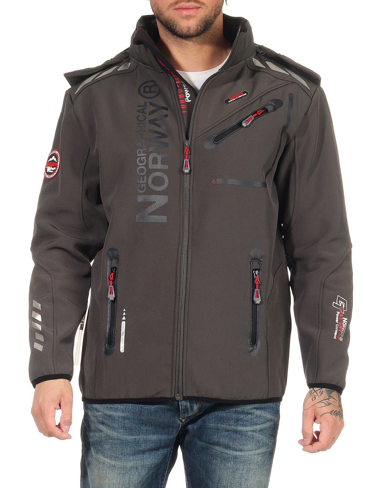 Geographical Norway Softshelljacke Geographical Norway Herren Softshelljacke G-River by leyoley mit abnehmbarer Kapuze