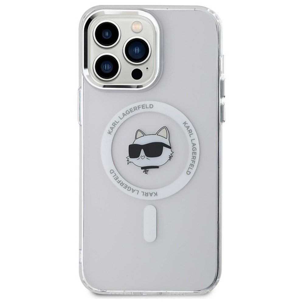 KARL LAGERFELD Handyhülle Schutzhülle Magnethülle Smartphonehülle 6,1 Zoll, MagSafe, Metallring, erhöhte Kanten, Choupette-Druck