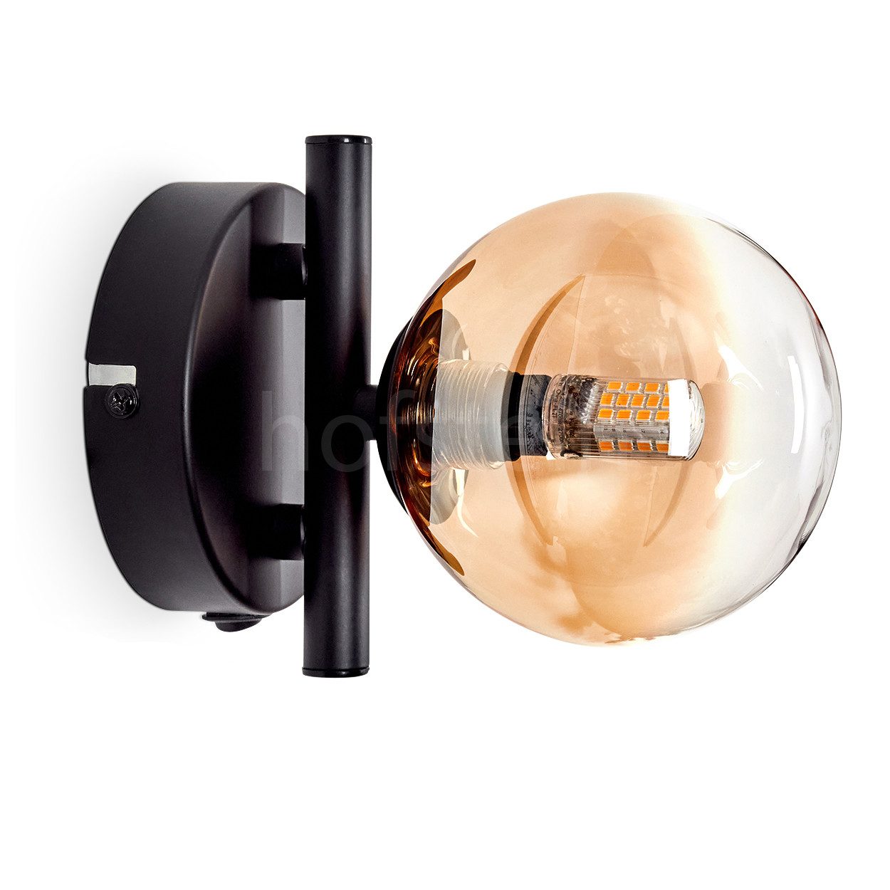 hofstein Wandleuchte Wandlampe aus Metall/Glas in Schwarz/Bernstein, ohne Leuchtmittel, Leuchte mit Glasschirm, An/-Auschalter, 1xG9, ohne Leuchtmittel