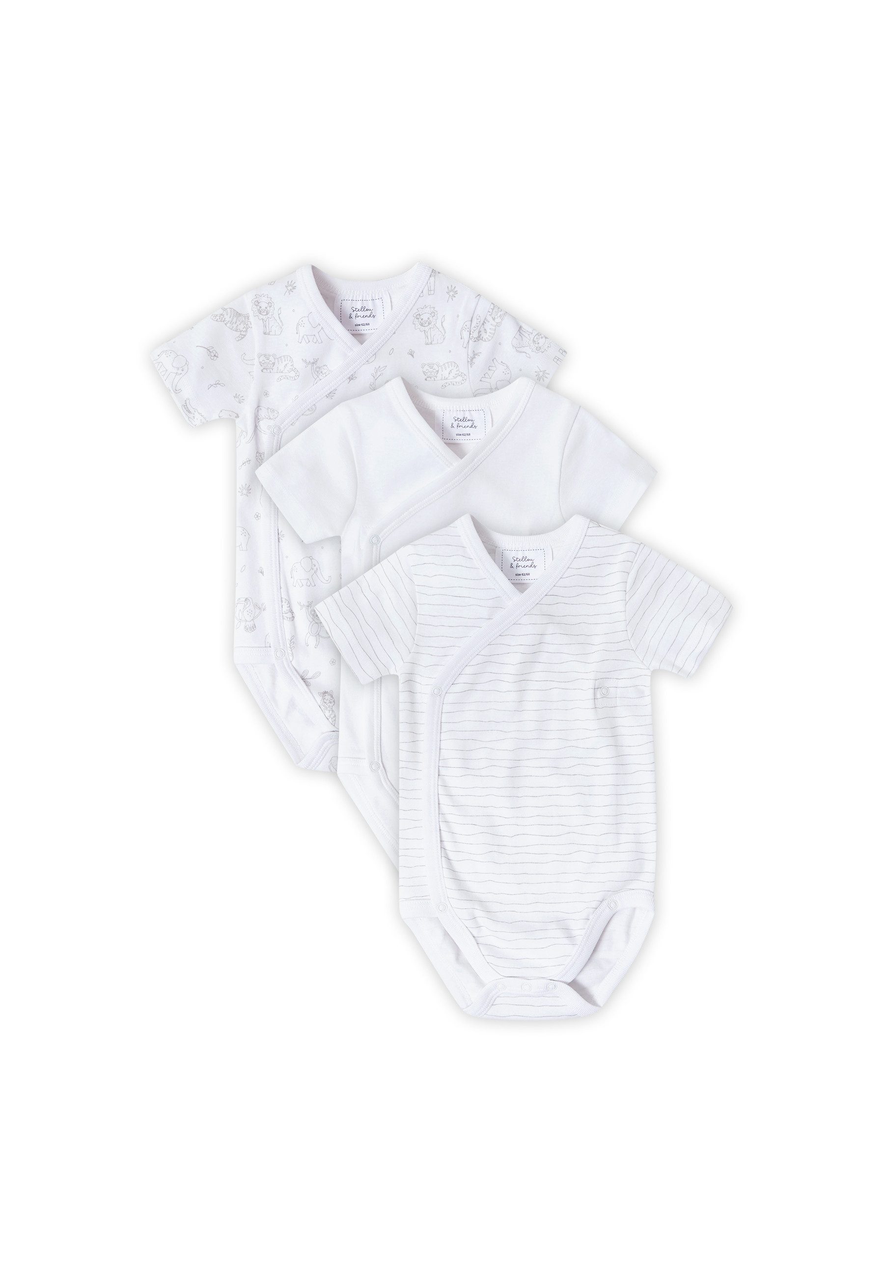 Stellou & friends Kurzarmwickelbody Baby Set (3tlg) - kuschelweiches Kurzarm-Wickelbody Set Jungs Mädchen (Set, 3er-Pack) Baby Set (3tlg) - kuschelweiches Kurzarm-Wickelbody Set Jungs Mädchen