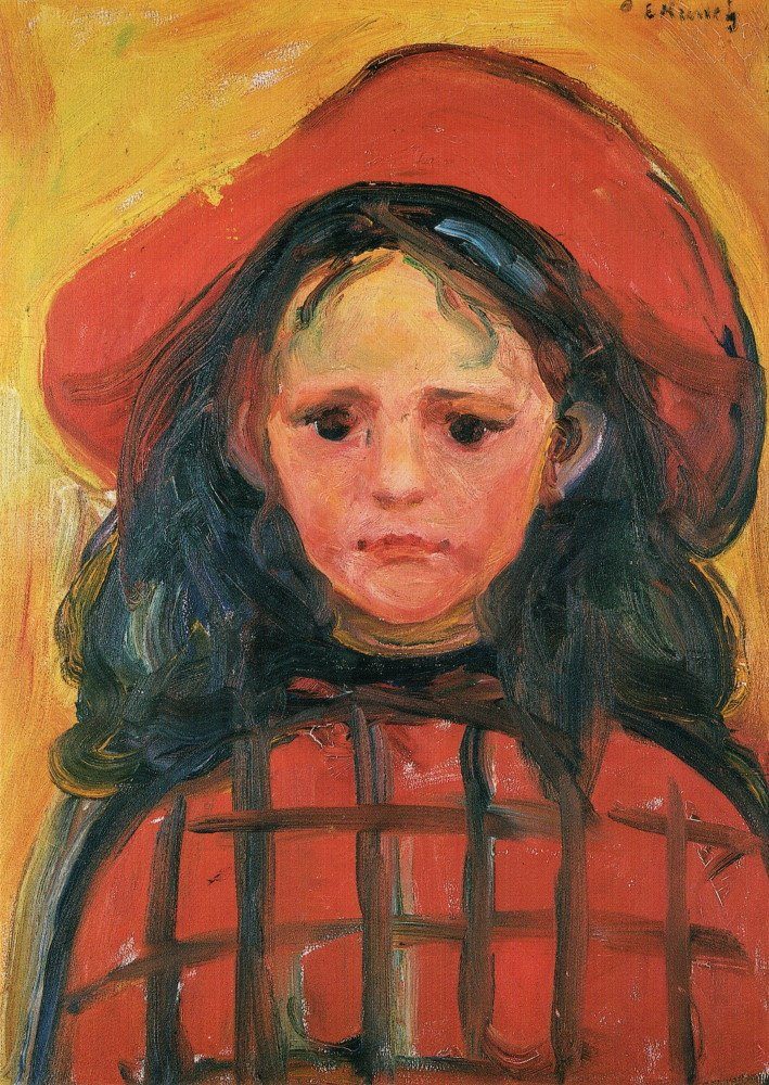 Postkarte Kunstkarte Edvard rotem Hut" mit Munch "Mädchen