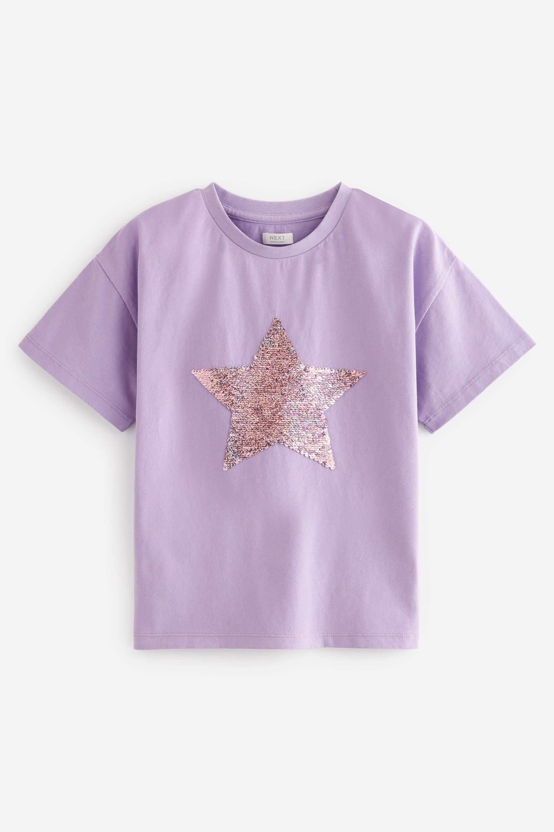 Next T-Shirt T-Shirt mit glänzendem Paillettenherz (1-tlg) Purple Star