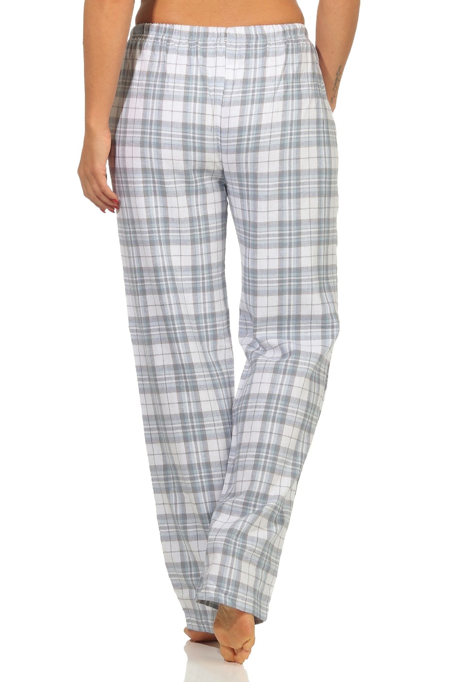 Flanell blau Hose Dame Baumwolle aus Pyjama Karo ideal relaxen zum Schlafanzug Normann kariert