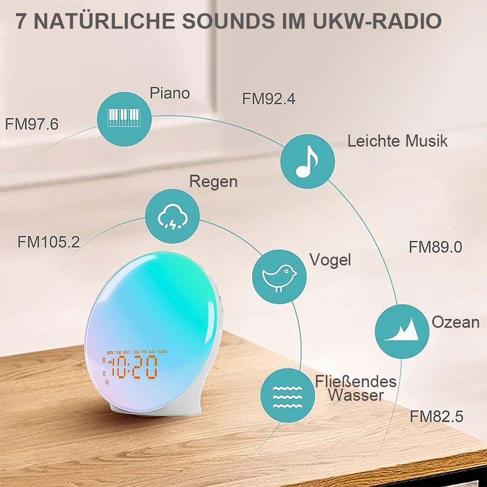 UKW-Radio Wake Light, Alarm Wecker Clock Mit Sunrise Discaver Alarm Sonnenaufgangssimulation, for Kids Doppelalarm, Clock Up Schlafhilfe, Bedrooms,