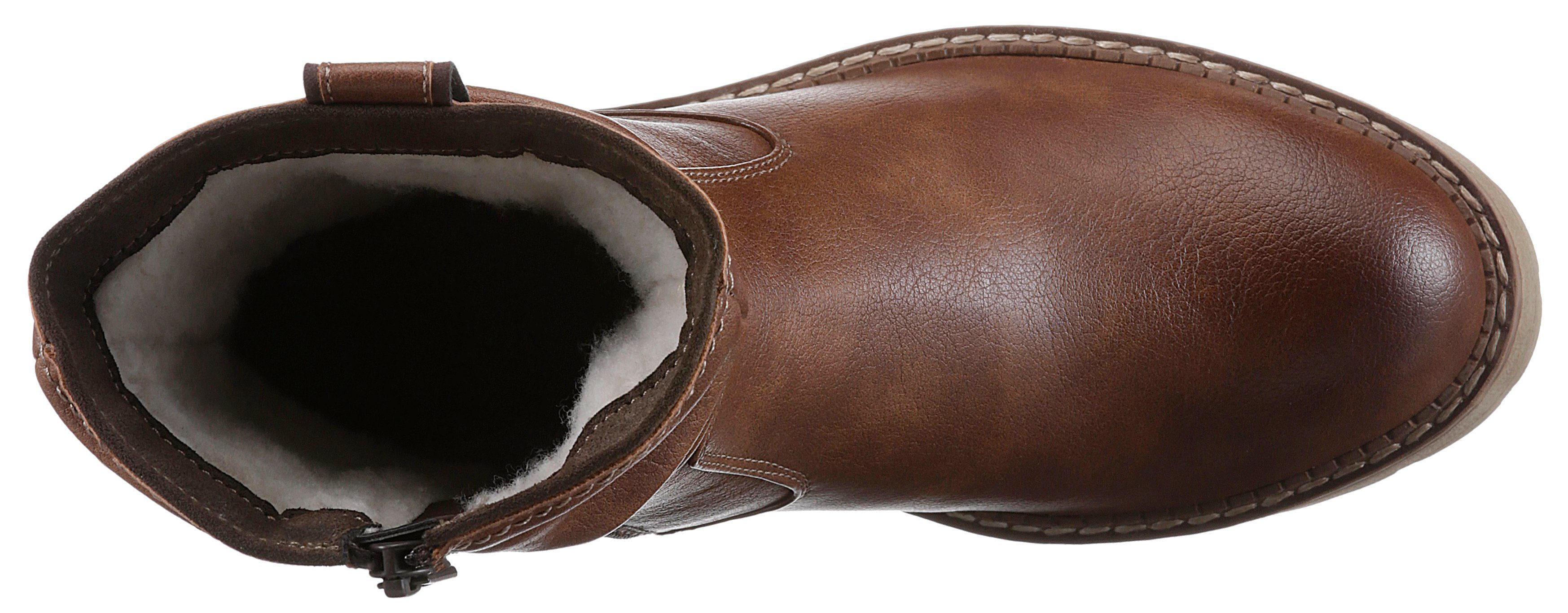 cognac Schaft Raffungen am Mustang Shoes mit Winterstiefelette