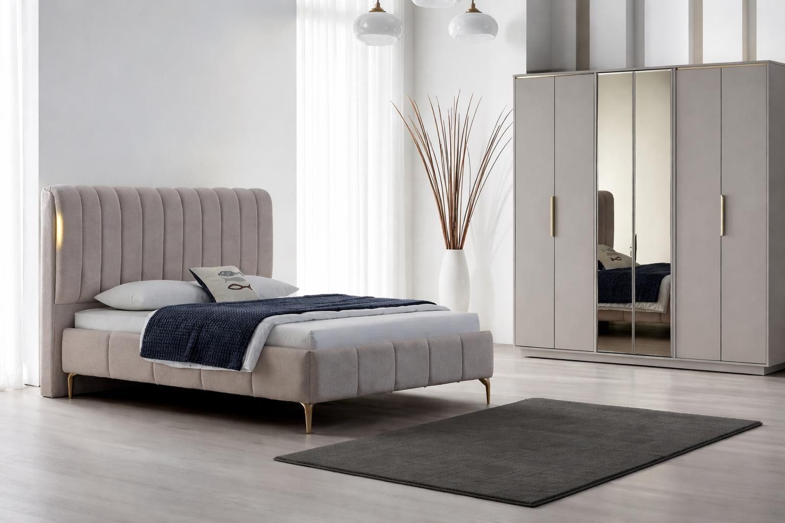 JVmoebel Schlafzimmer-Set Modernes Schlafzimmer-Set: Bett & Kleiderschrank – 2 tlg., (2-tlg)