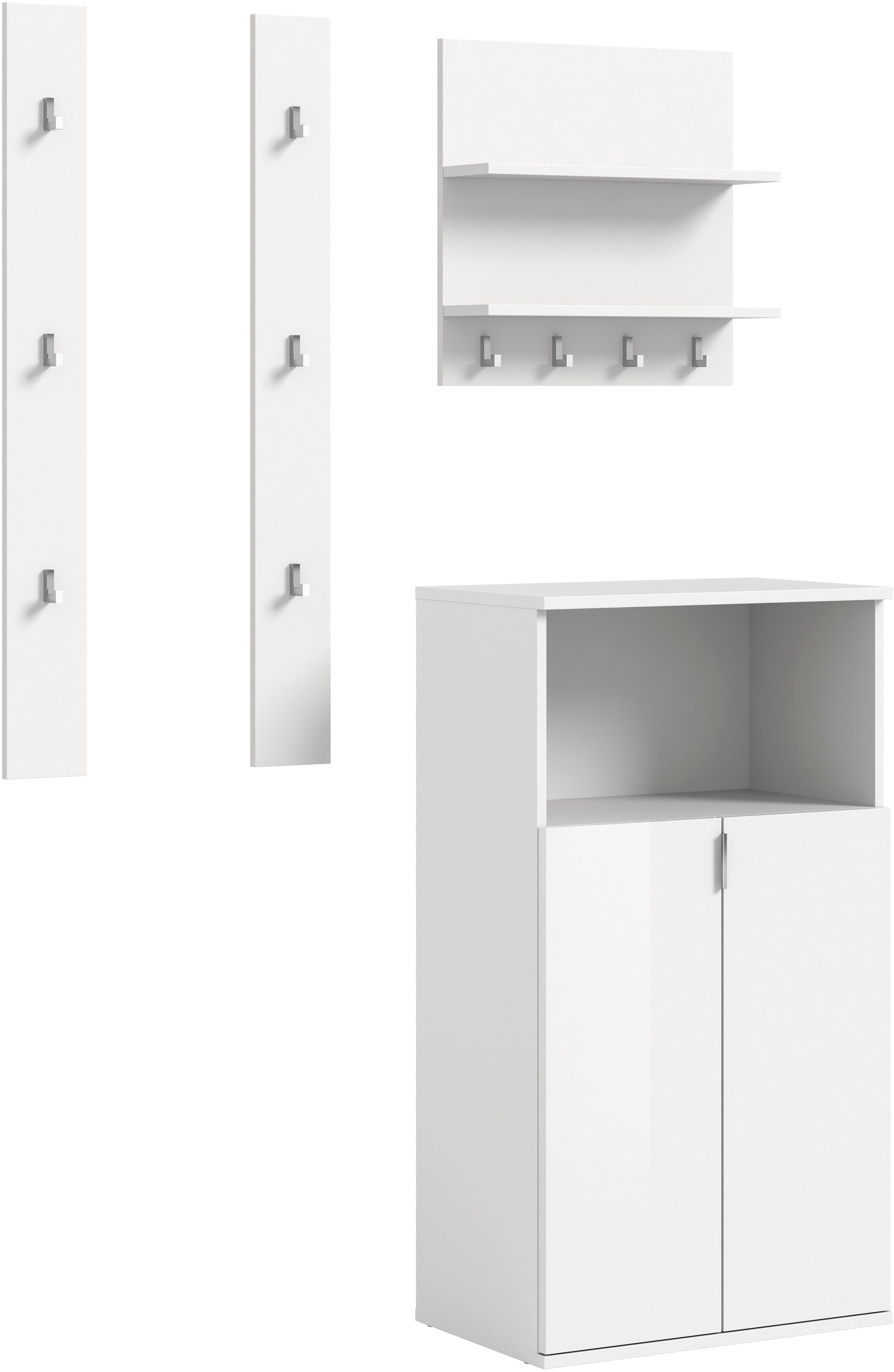 Home affaire Garderoben-Set Trondheim, Garderobenset 3-tlg. Breite 111 cm, (3-St), hochglanz, best. aus: Paneele, Schuhkommode, Flur, Diele