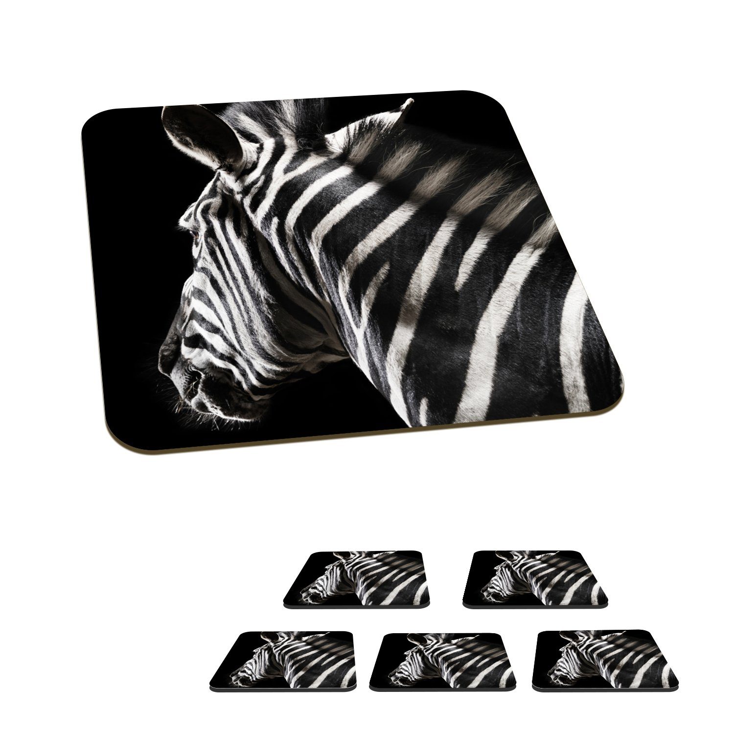 MuchoWow Glasuntersetzer Zebra - Tier - Weiß, Zubehör für Gläser, 6-tlg., Glasuntersetzer, Tischuntersetzer, Korkuntersetzer, Untersetzer, Tasse
