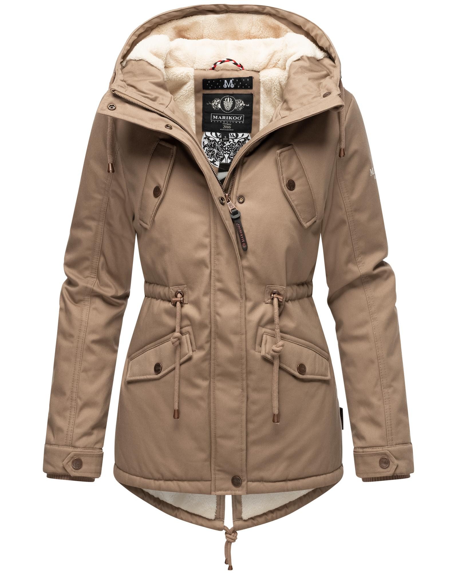 Marikoo Winterjacke Manolya stylischer Kurzmantel mit weichem Teddyfell-Futter