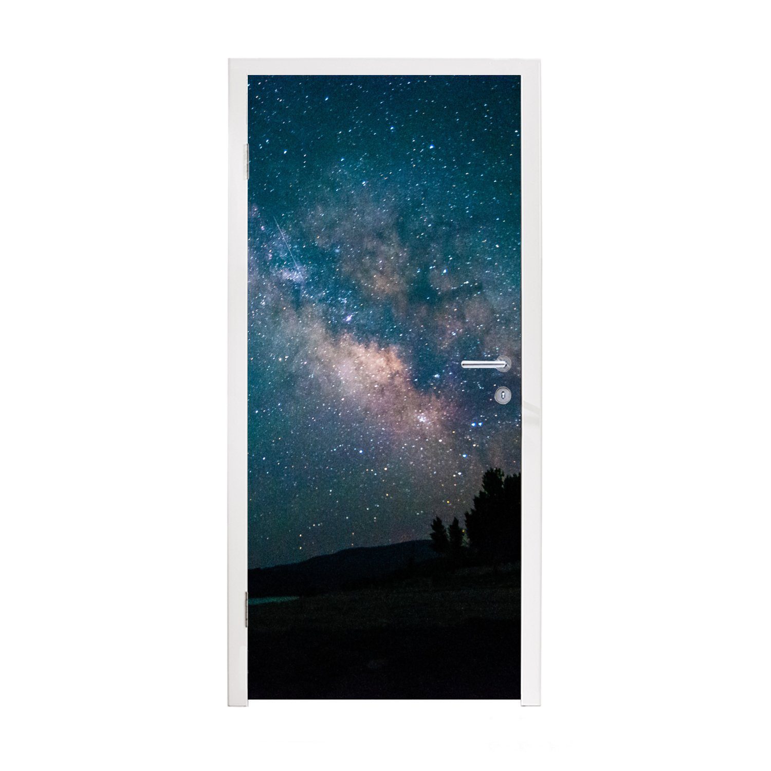 für 75x205 bedruckt, - Kinder, Sterne MuchoWow cm - Galaxie Türaufkleber, Tür, (1 Mädchen St), Matt, Fototapete - Türtapete - Planeten - Jungen
