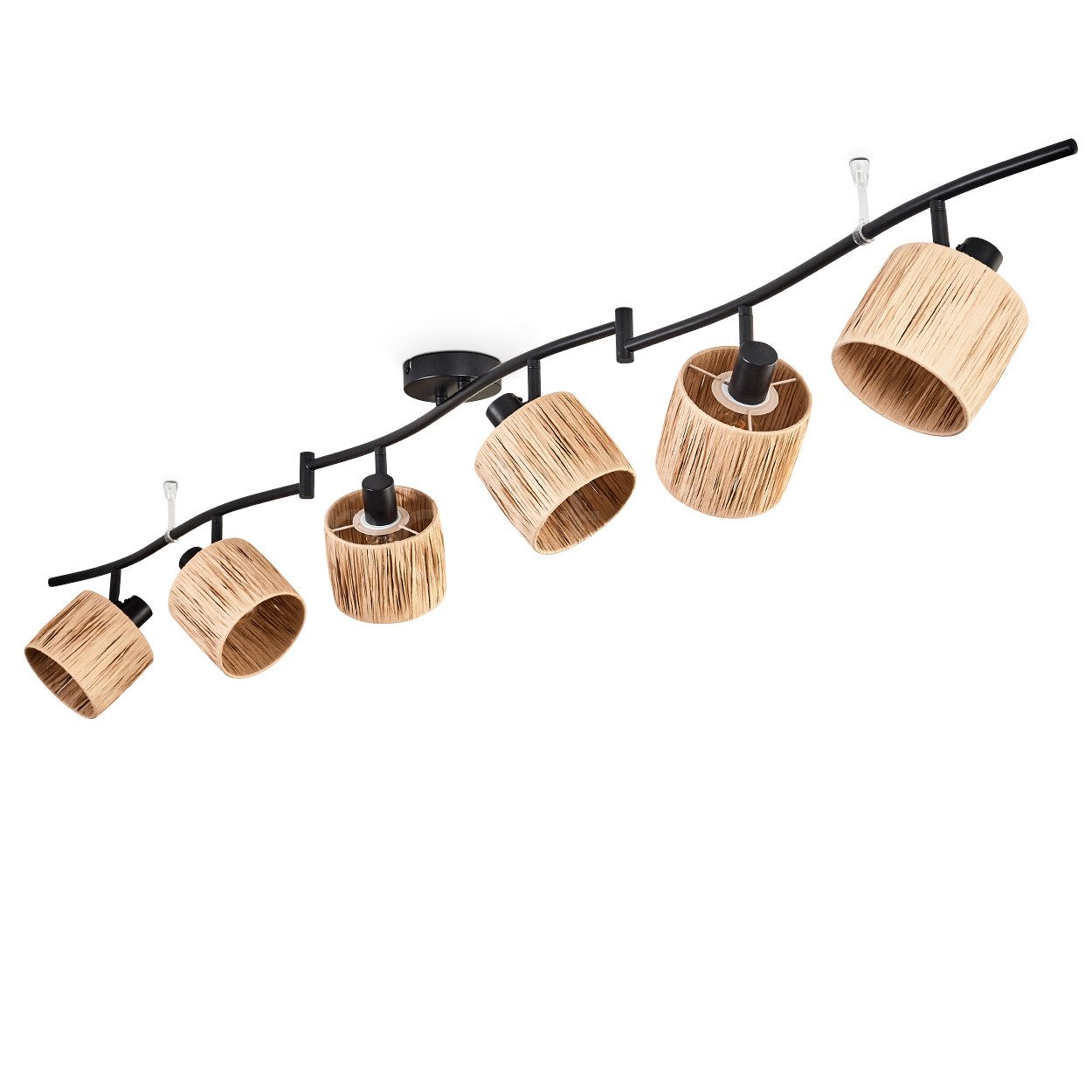 Deckenleuchte moderne Deckenlampe aus Metall/Bast in Schwarz/Naturfarben
