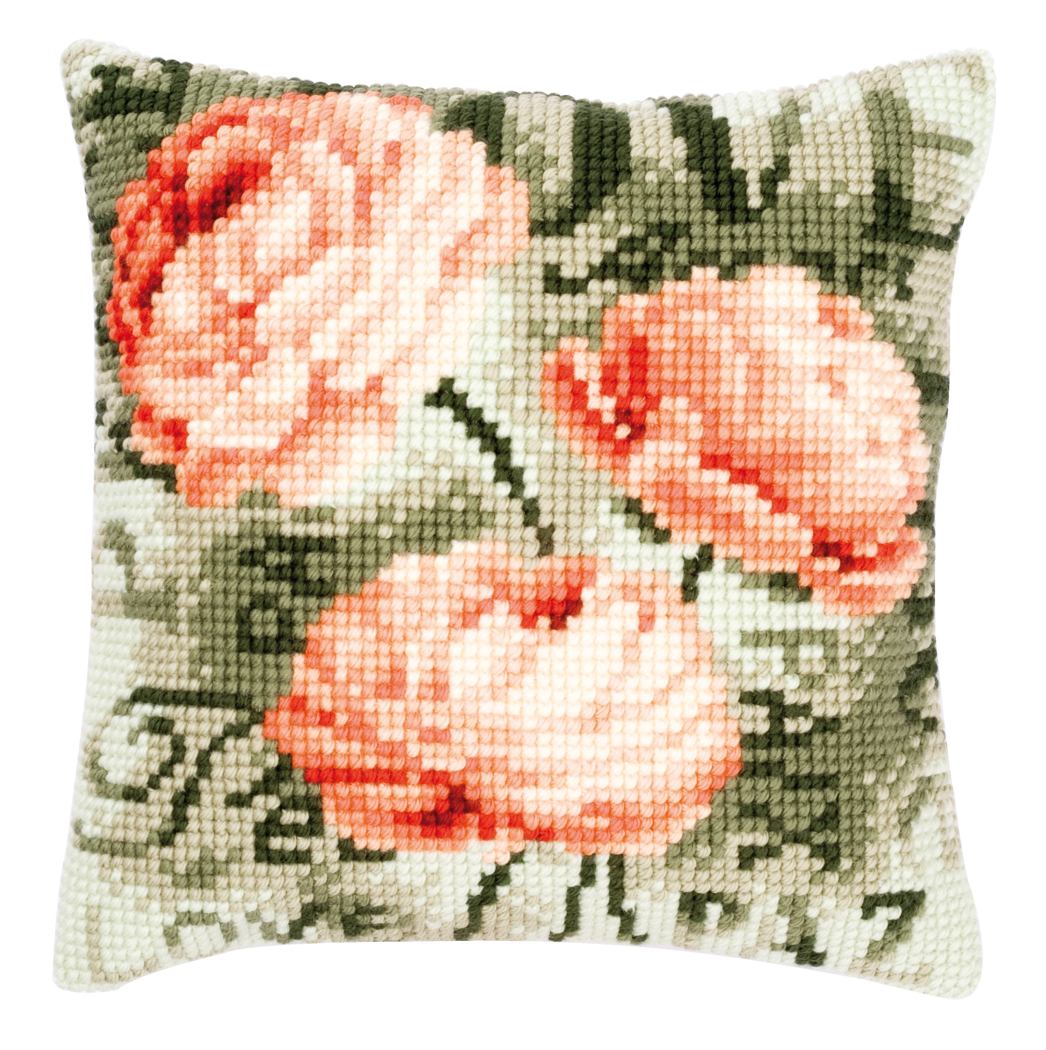Vervaco Kreativset Vervaco PN-0144838 Kreuzstichkissen 3 Pfingstrosen, (Set, Vervaco embroidery Kit), Made in Europe