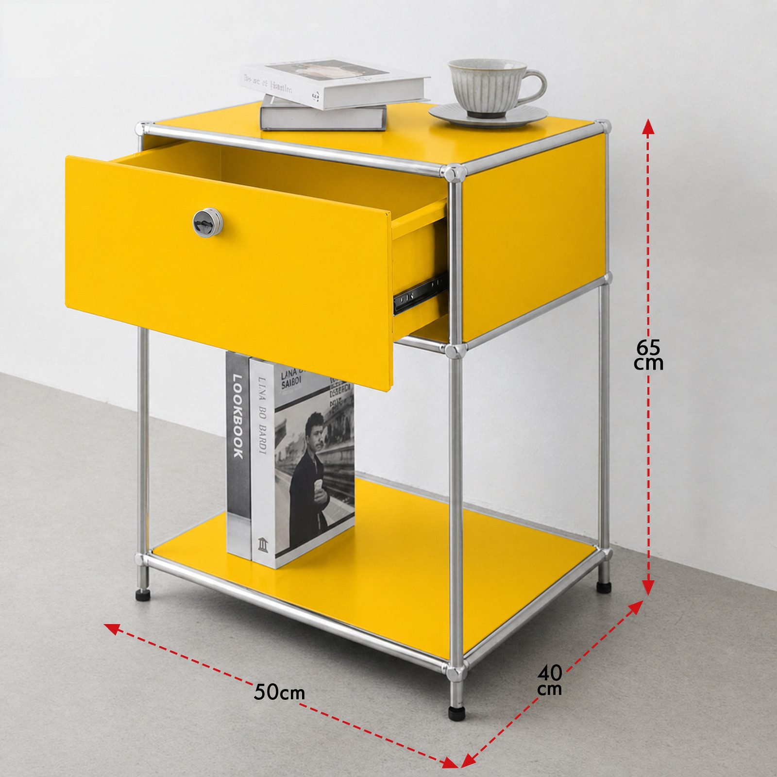 Floordirekt Beistelltisch Concept Epure MK-139, B50 × T40 × H65 cm, verschließbare Schublade (modular, kratzfeste Pulverbeschichtung), Beistellregal mit verchro – Bild 3 von 5