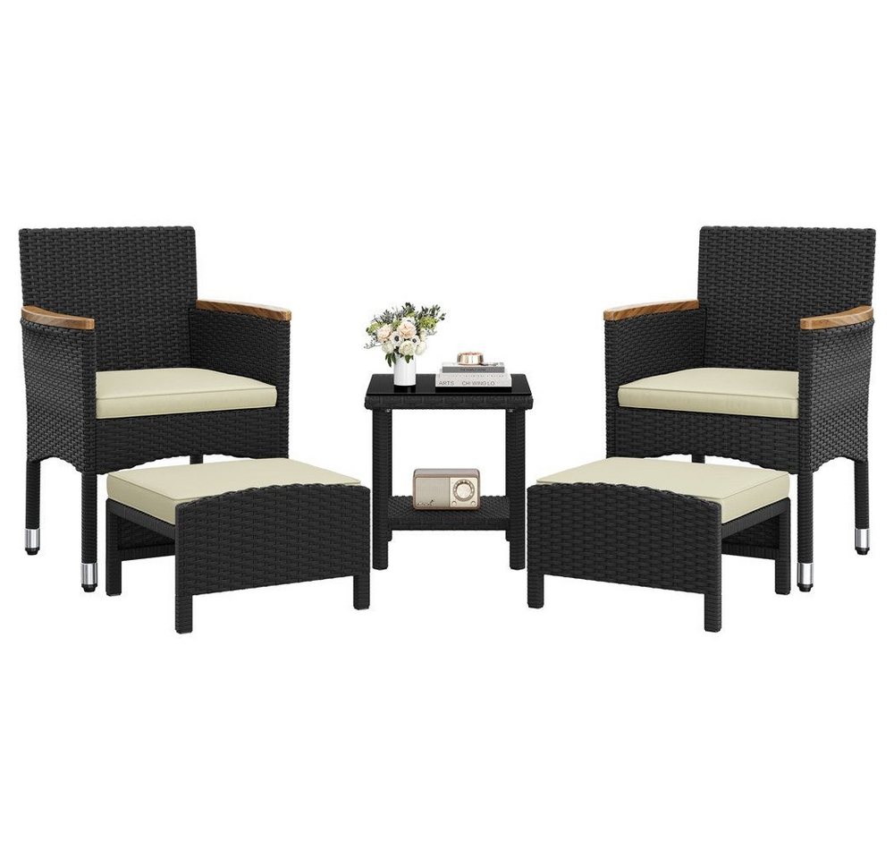 Yaheetech Gartenlounge-Set 5er Garten-Set in Rattan-Optik, mit 2 Sessel & 2 Fußhocker & 1 Kaffeetisch für Garten/Hof/Balkon