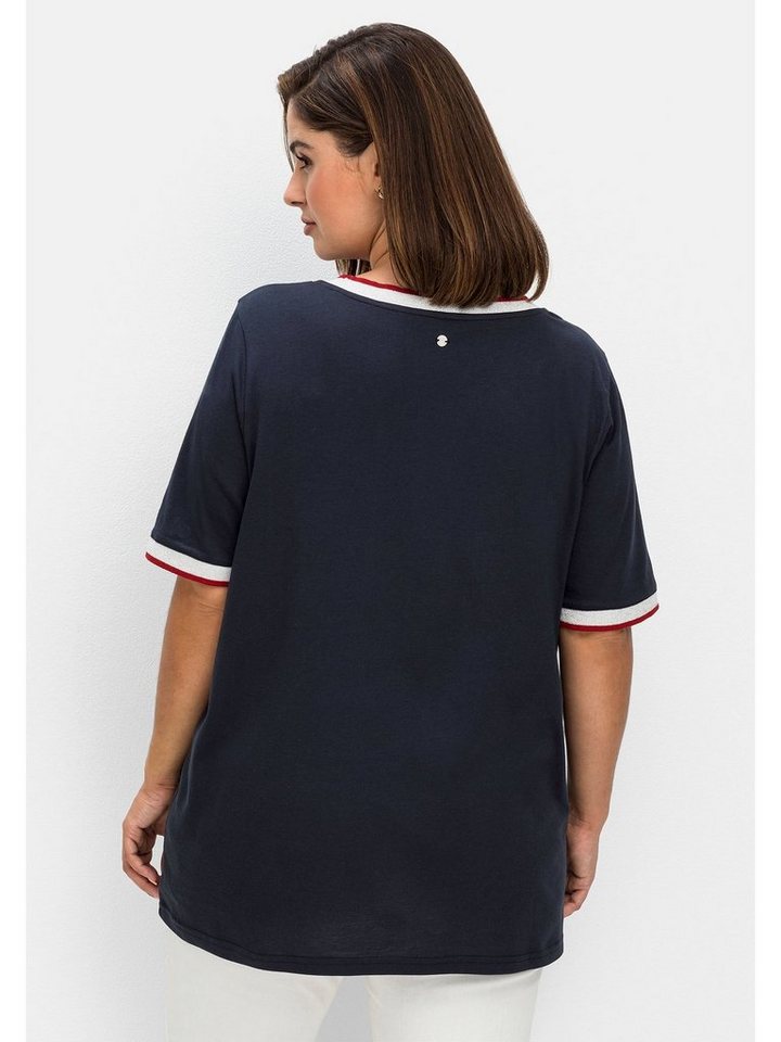 Sheego T-Shirt Große Größen mit Wordingprint und Kontrastbündchen