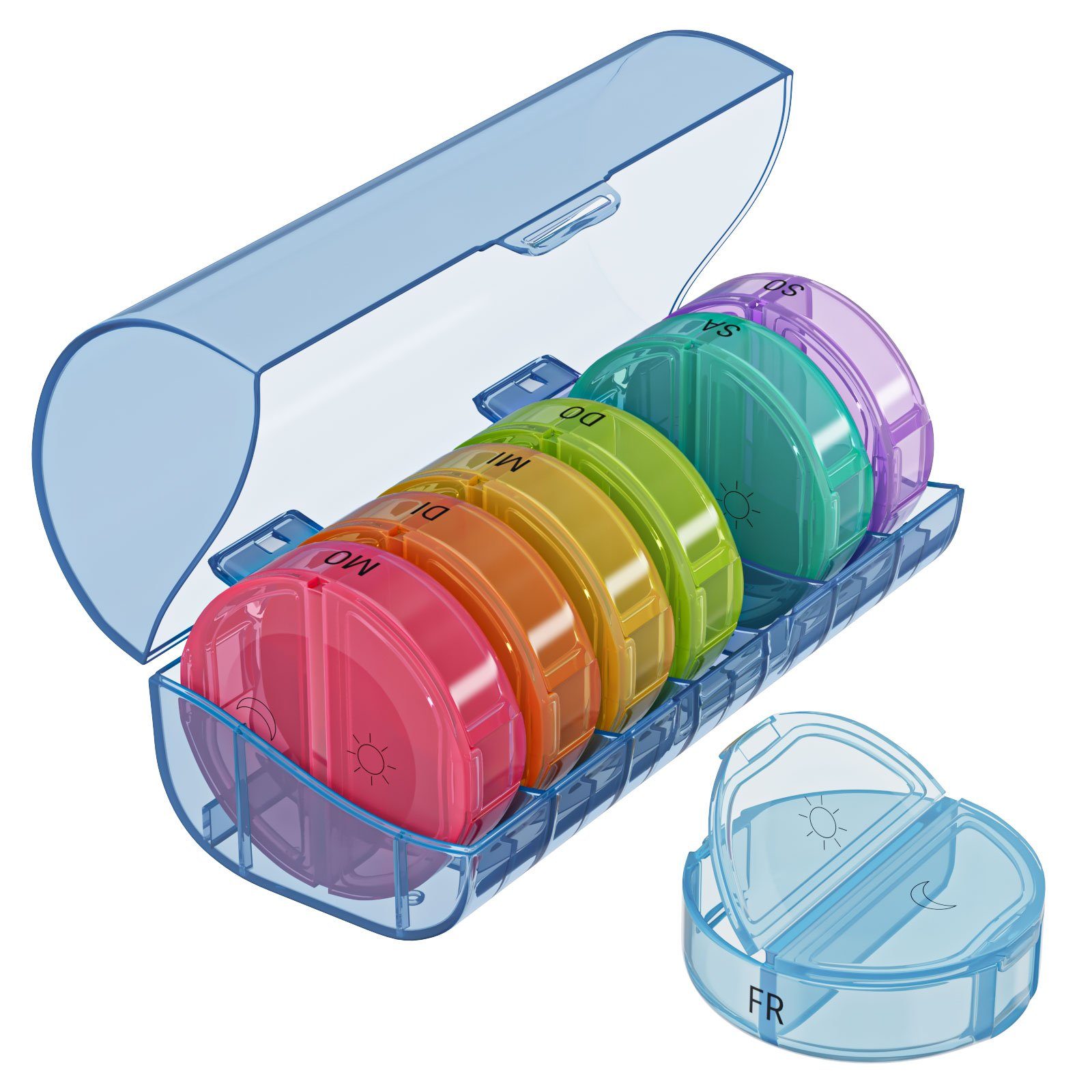 Wellgro Pillendose runde Tablettenbox für 7 Tage mit Druckverschluss