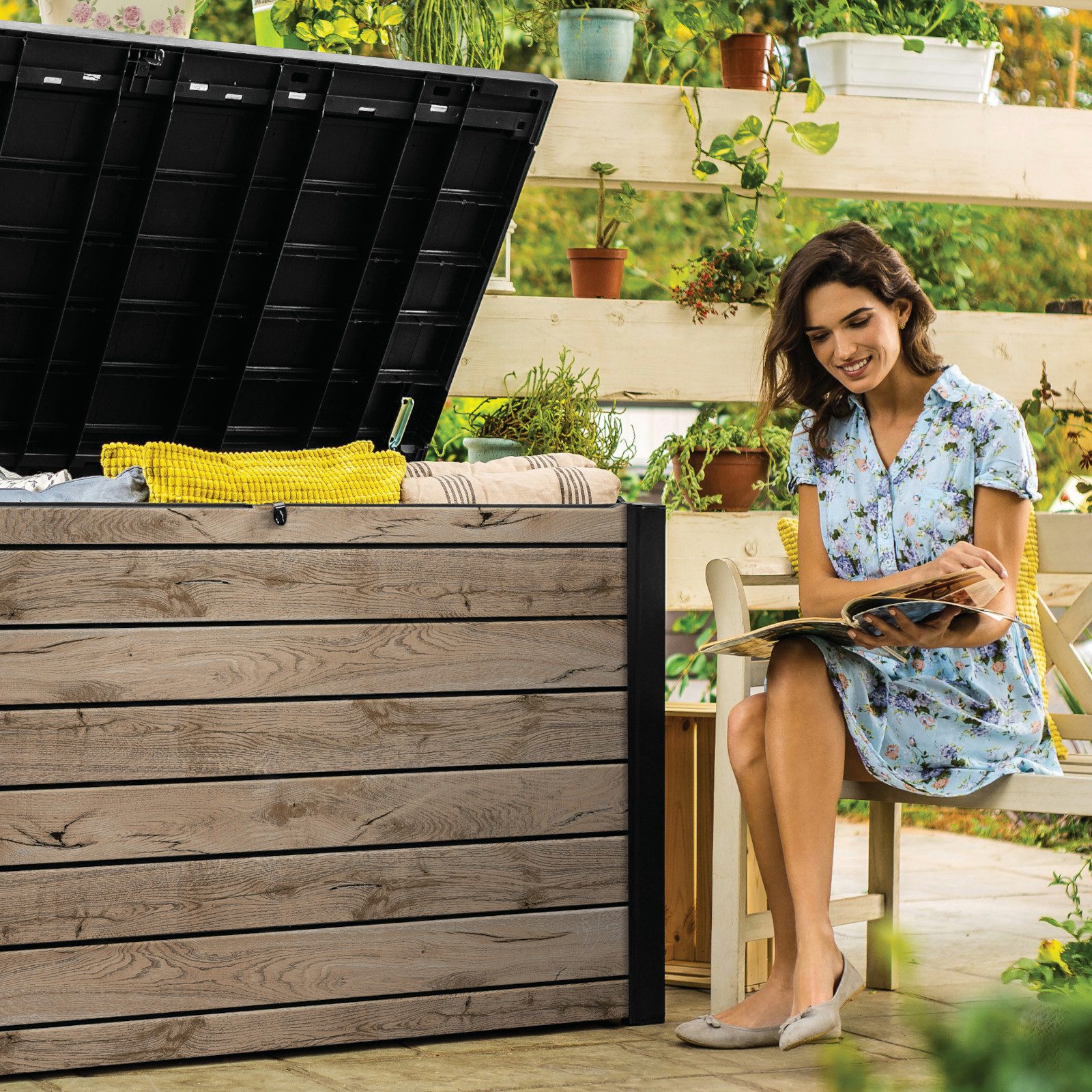 Keter Gartenbox "Ontario" 870L in Holzoptik 147x83x86 cm mit Gasdruckfedern – Bild 5 von 5