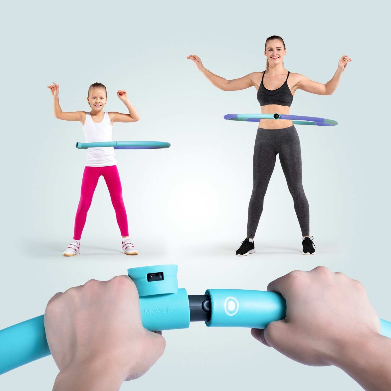 AsVIVA Hula-Hoop-Reifen Smart MOVE-IT AsVIVA Fitness-App Fitnessreifen Kalorienmesser, HH1 kompatibel,EVA-Schaumstoffummantelung,LED-Display Zeitmesser, Bluetooth Bluetooth, (mit Durchmesser), Hula Hoop variabler