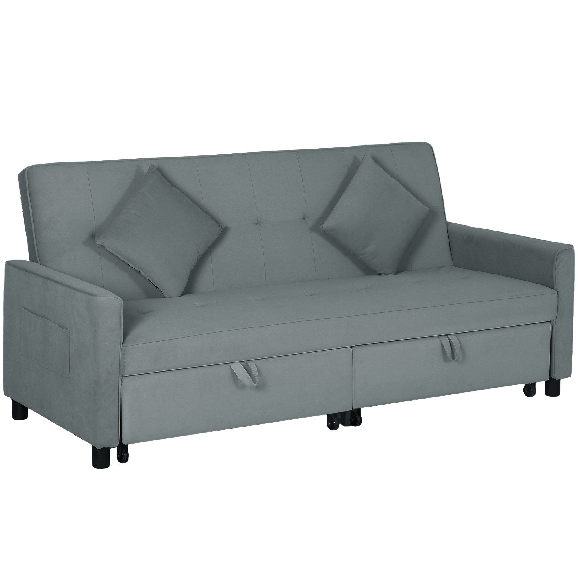 HOMCOM Schlafsofa 3-in-1 Klappsofa mit Schlaffunktion, verstellbare Rückenlehne, 3-Sitzer-Schlafcouch 1 Teile, für Wohnzimmer, Schlafzimmer, Grau