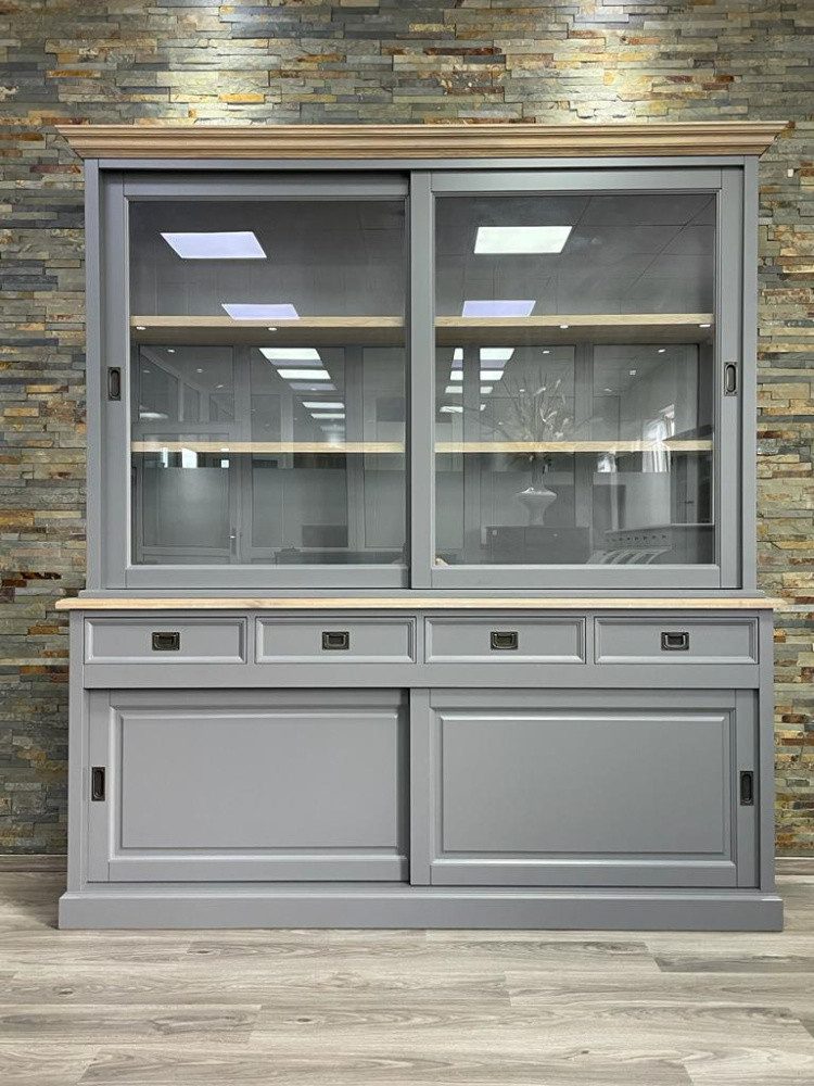 Wohnpalast Vitrine Vitrinen Schrank Neuss grau/eiche ab 120cm - Buffetschrank Größen & Va