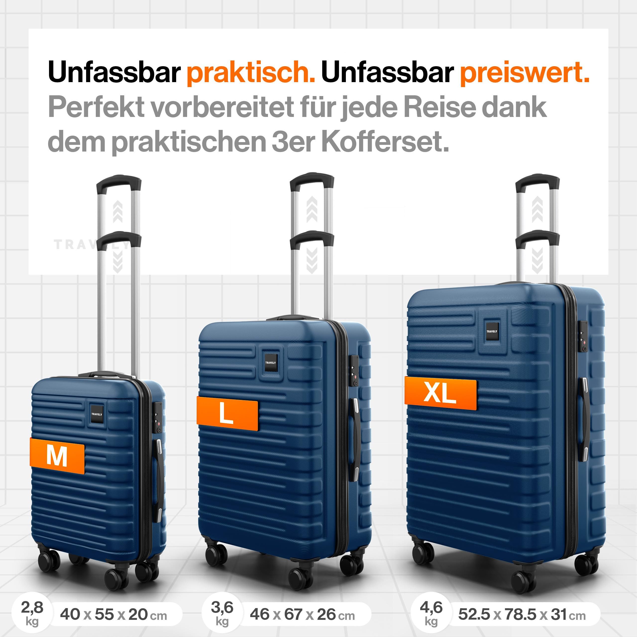 Travely Koffer Polycarbonat Koffer Set - 3 teiliges Kofferset, XL + L + M, 4 Rollen, Designed in Germany, austauschbare Griffe und Rollen – Bild 4 von 5