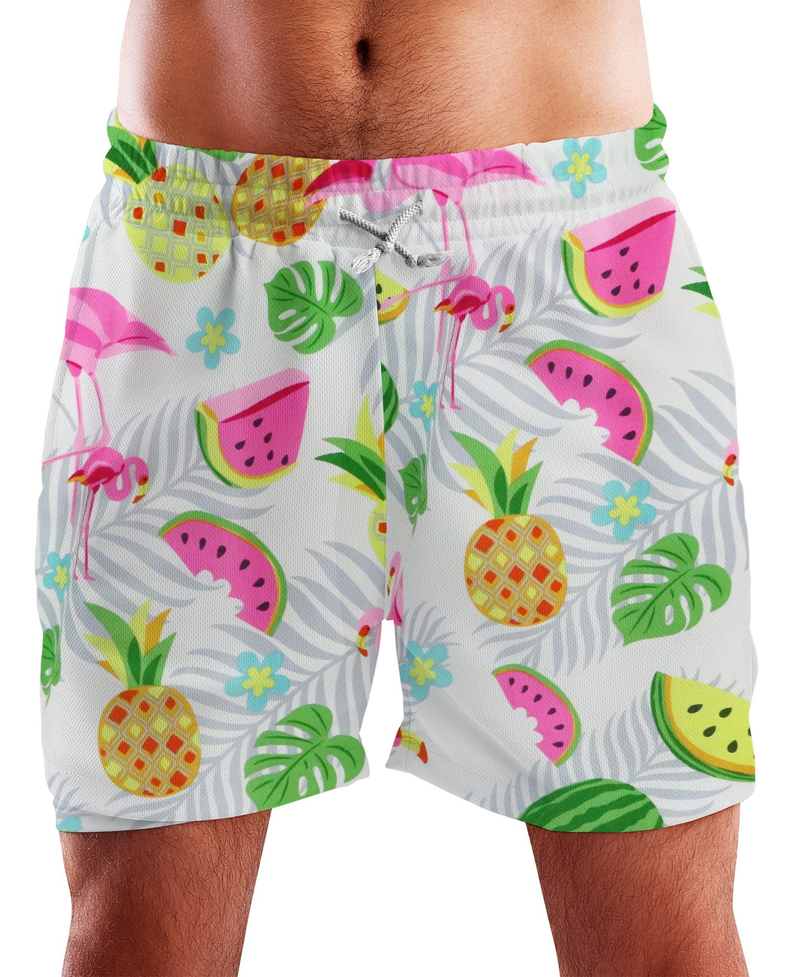 King Kameha Badeshorts Flamingo Melone Hawaii Bade-Shorts Mesh-Einsatz Verschluss Kordelzug Mit integriertem Mesh-Innenslip für extra Komfort