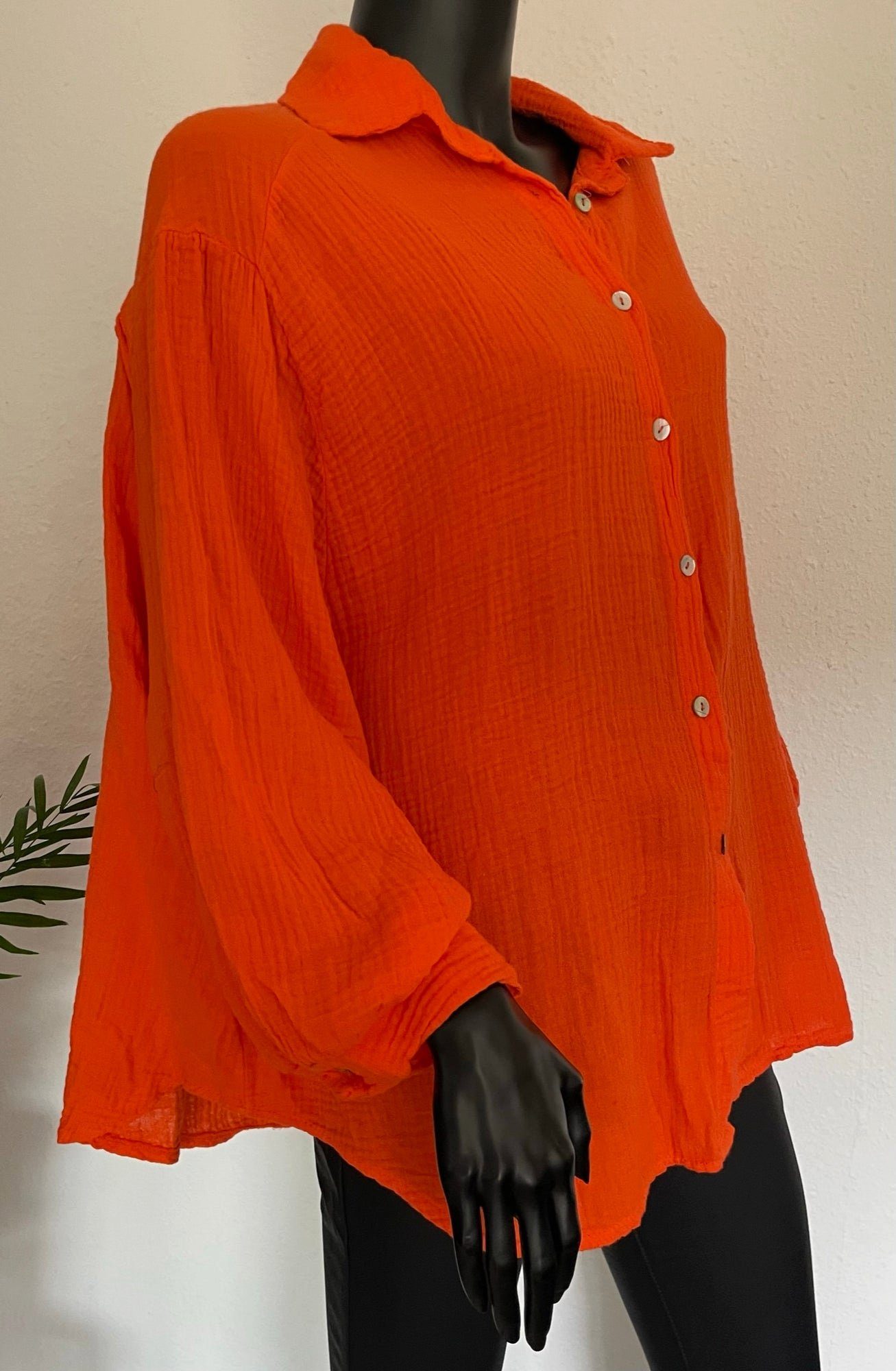 online orange TrendFashion kurz Musselin Langarmbluse Bluse