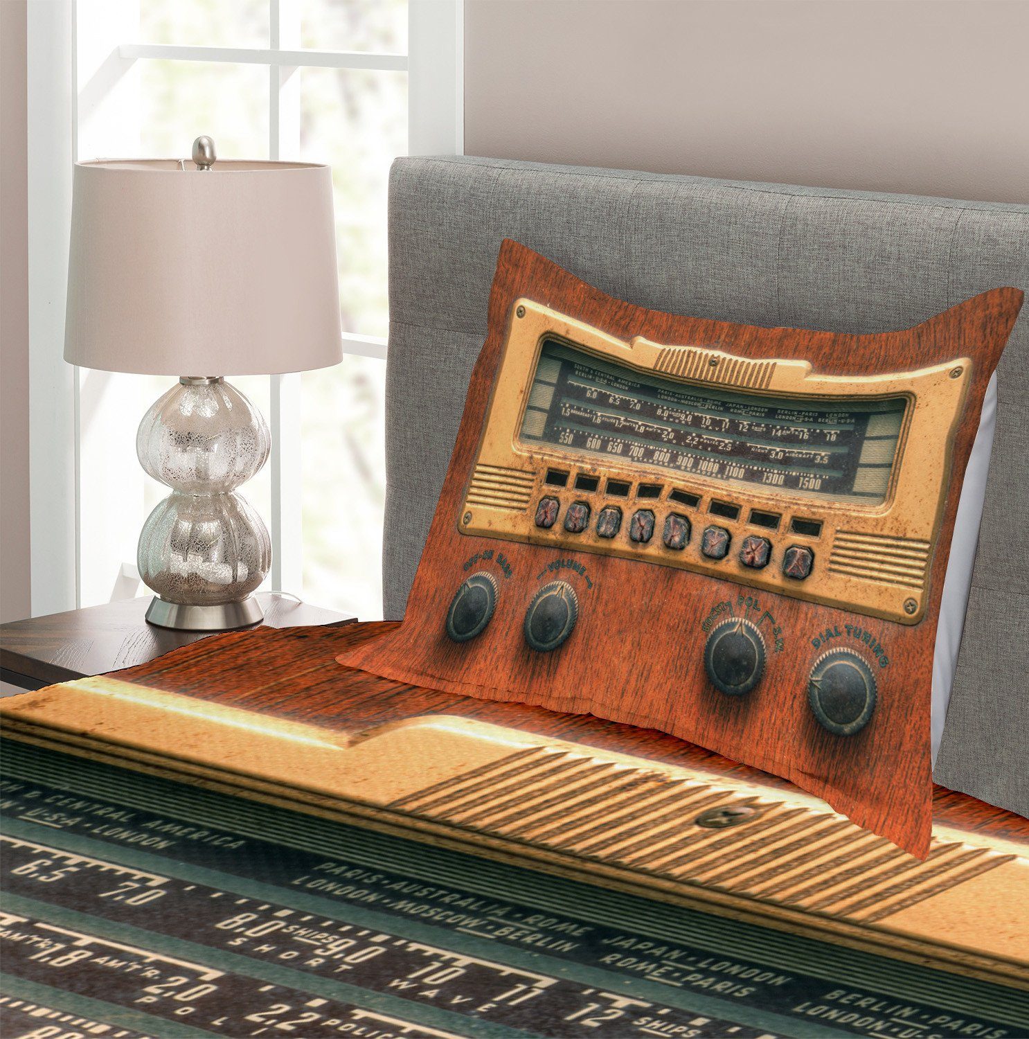 Radios mit Waschbar, Musik Tagesdecke Set Kissenbezügen Abakuhaus, Antike