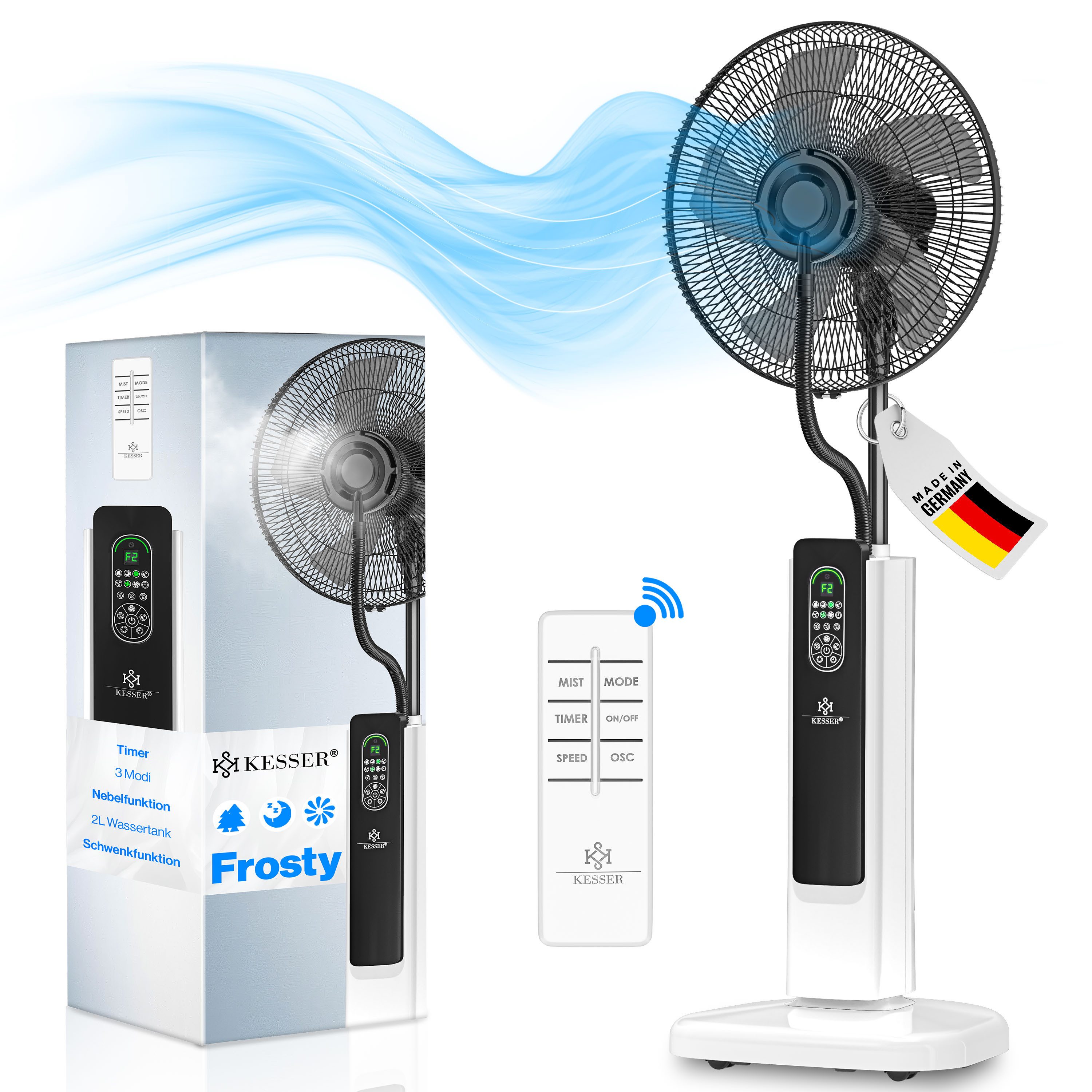 KESSER Standventilator, Stand-Ventilator Frosty mit Wasser Ultraschall-Sprühnebel