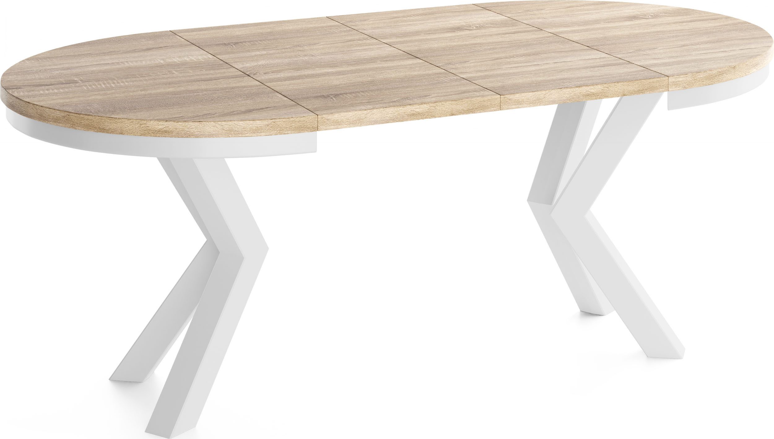 WFL GROUP Esstisch Clara White im Loft-Stil rund ausziehbar mit weißen Metallbeinen (MADE IN EU, erhältlich in zwei Größen – 100/120 cm, ausziehbar auf 180/200 cm), platzsparender Industrial Tisch in Holzoptik für Wohnzimmer oder Küche