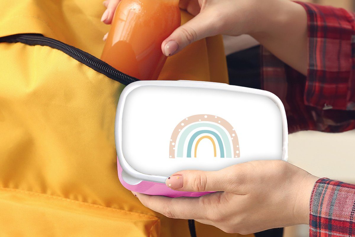 Brotdose Kinder Tupfen rosa - Kunststoff Lunchbox Baby, (2-tlg), - Mädchen, Erwachsene, Pastell für Kinder, MuchoWow Regenbogen - Kunststoff, - Snackbox, Brotbox