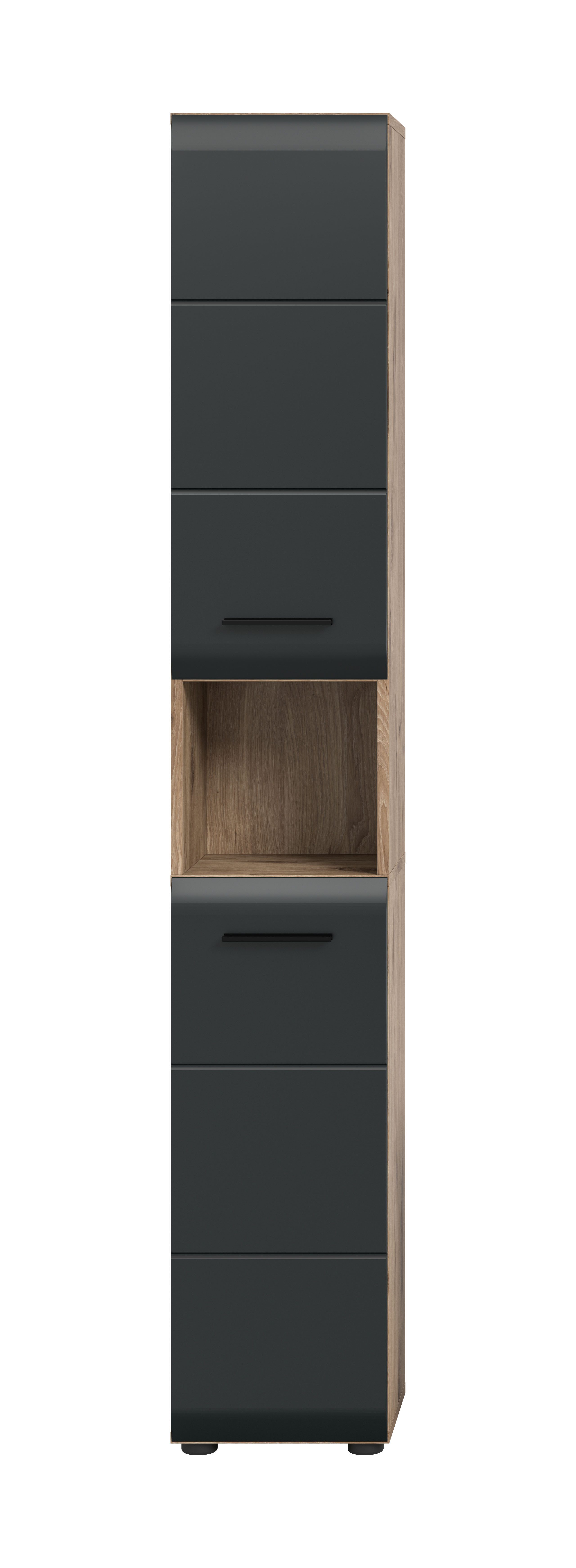 furnling Hochschrank Ivy (1-St) 1 offenes Fach, 2 Türen, 6 Fächer, Höhe 185 cm, Nox Oak/schwarz matt