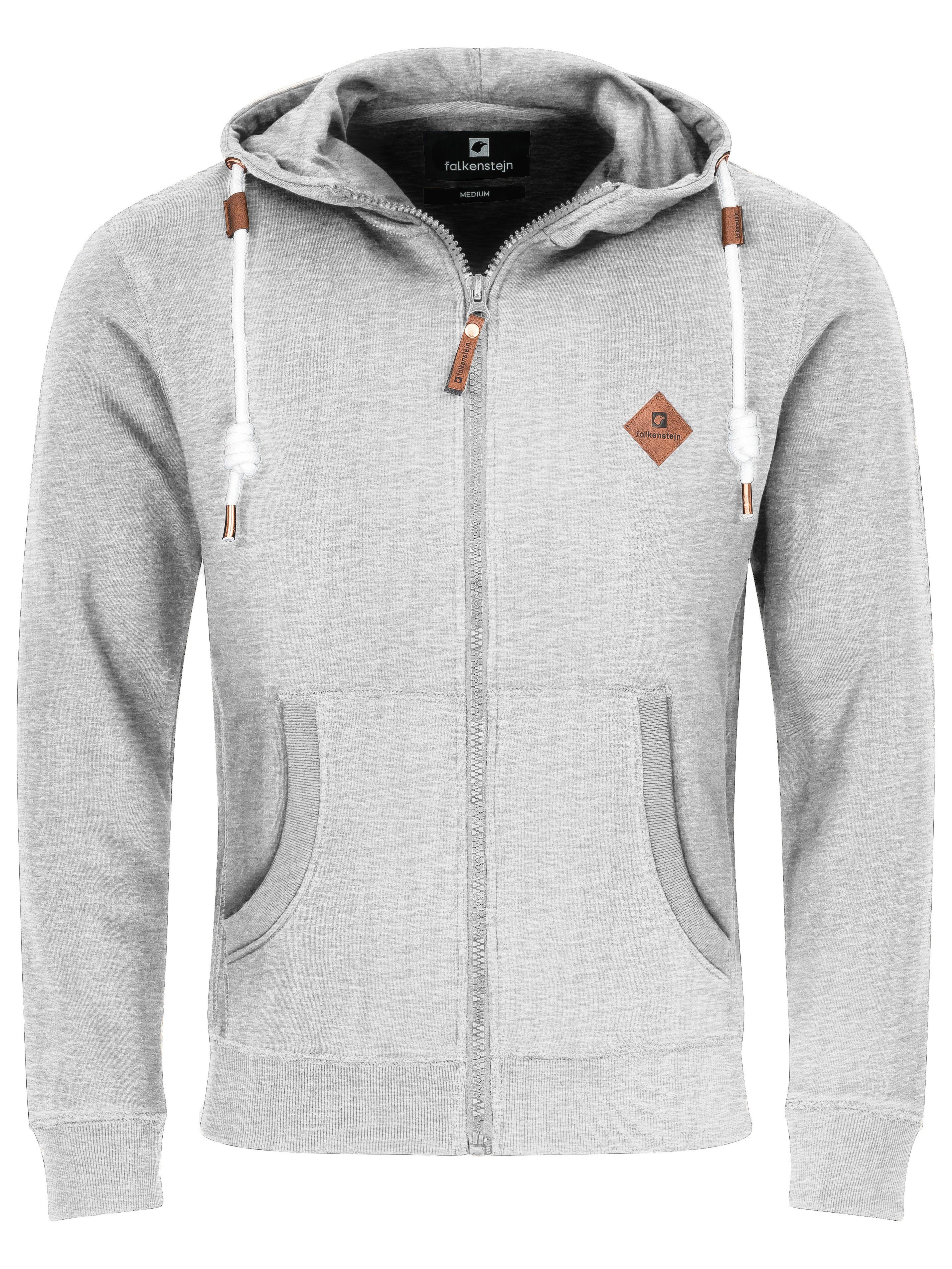 FALKENSTEJN Sweatjacke mit Lt.Grey Logolederpatch stylischer Colesburg Kapuzensweatjacke Kapuzenpullover