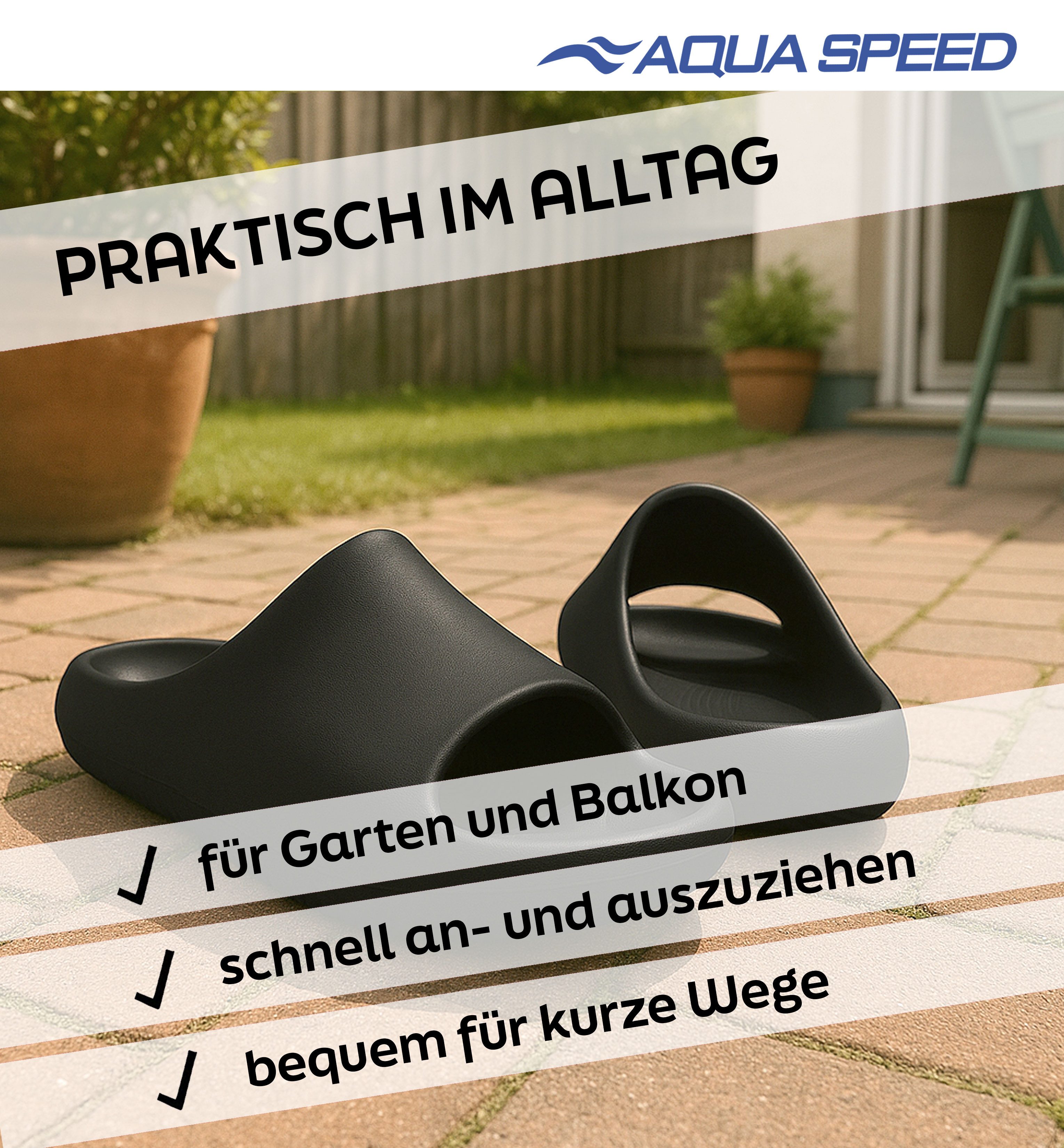 Aqua Speed Toledo Badelatschen weich gepolstert, dicke Sohle + Mikrofaserhandtuch Badepantolette (Entspannende Poolschuhe – ideal für Therme, Reisen und Alltag) – Bild 5 von 5