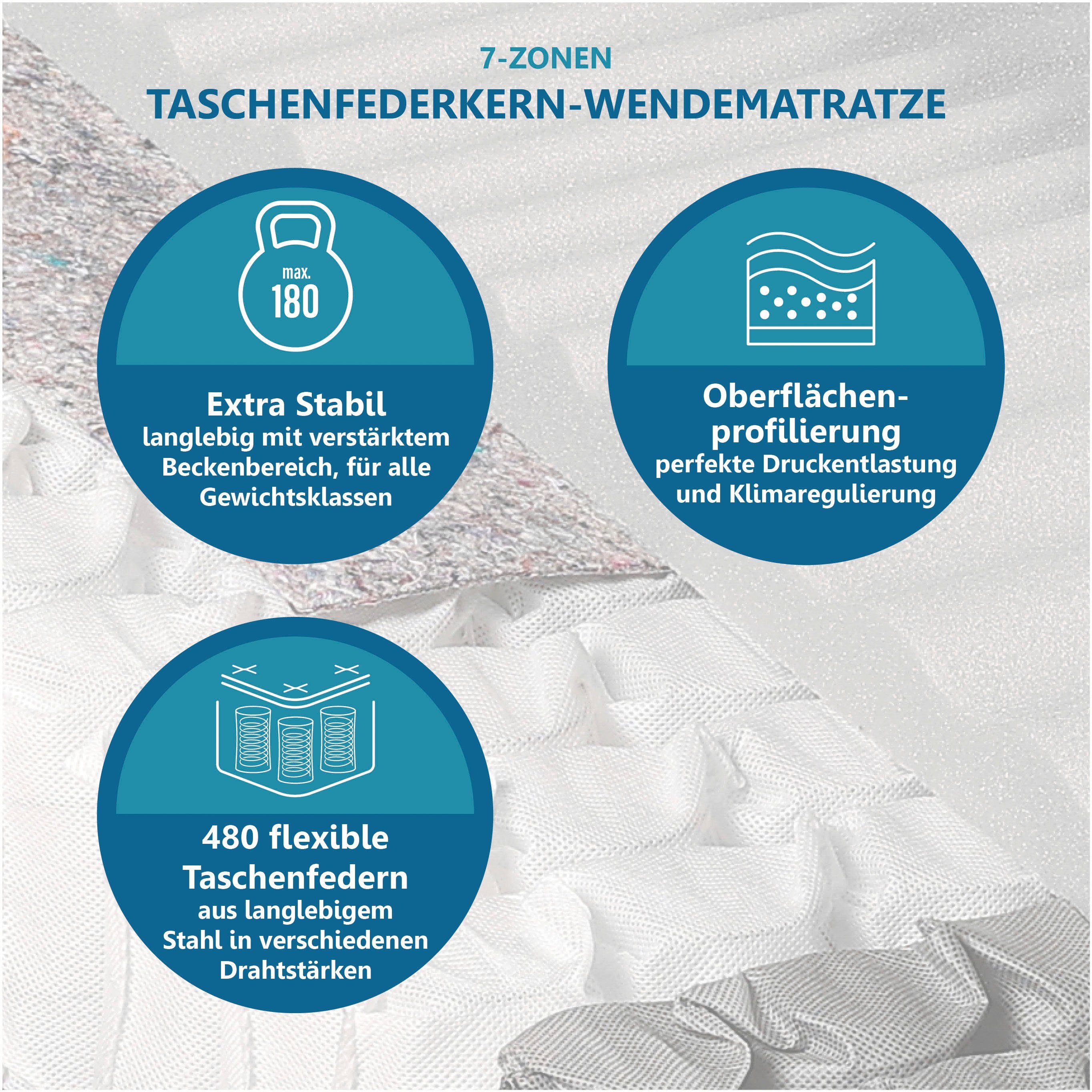 Taschenfederkernmatratze BodyMax, Beco, 22 cm hoch, komfortable Matratze in 90x200, 140x200 cm und weiteren Größen