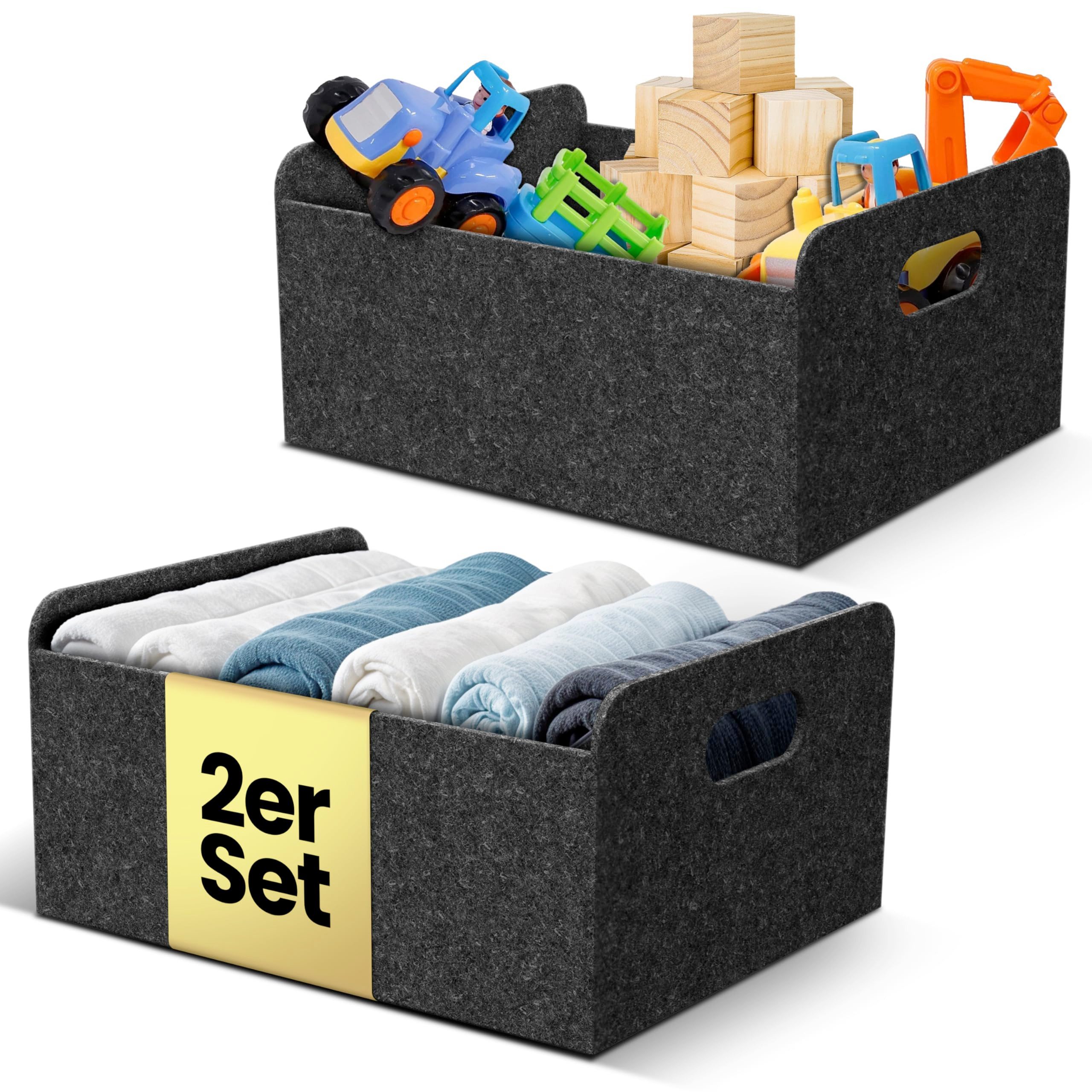 Bada Bing Aufbewahrungskorb Filzkorb Filz Aufbewahrungsbox Regalkorb Organizer Faltkorb Anthrazit (2er Set, 2 St., ca. 31 x 25 x 15 cm), faltbar