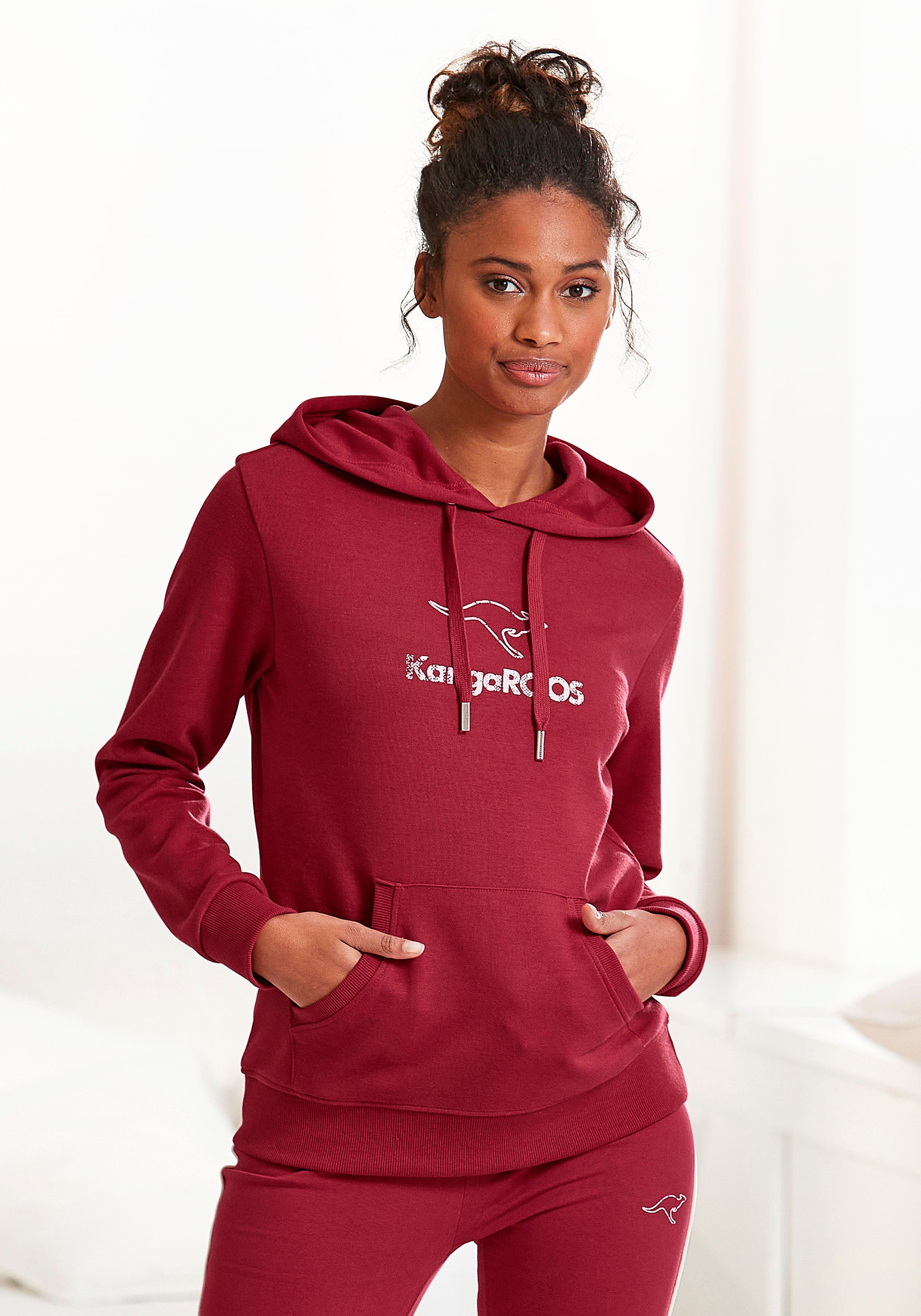 KangaROOS rot Kängurutasche, Loungeanzug Loungewear, Hoodie mit