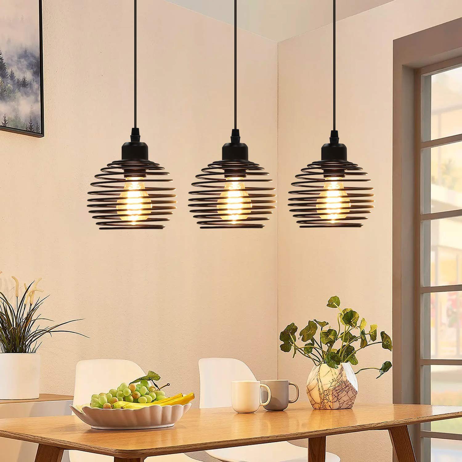 ZMH Pendelleuchte Vintage Pendelleuchte Schwarz E27 Pendellampe aus Metall Wohnzimmer, LED wechselbar