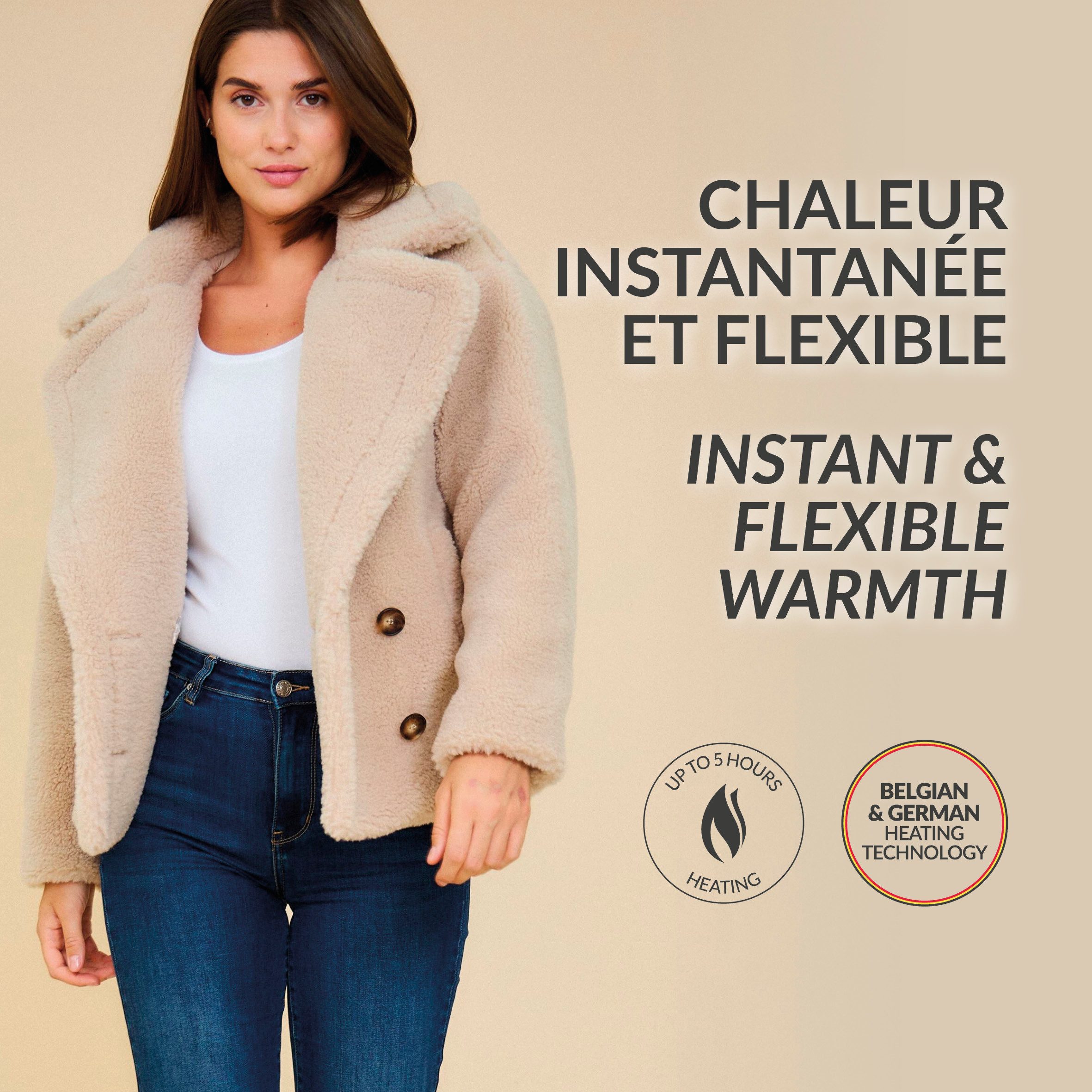 30seven Plüschjacke beheizte Teddyfelljacke - Farbe Beige 7,4V Set inkl. Akku & Ladegerät